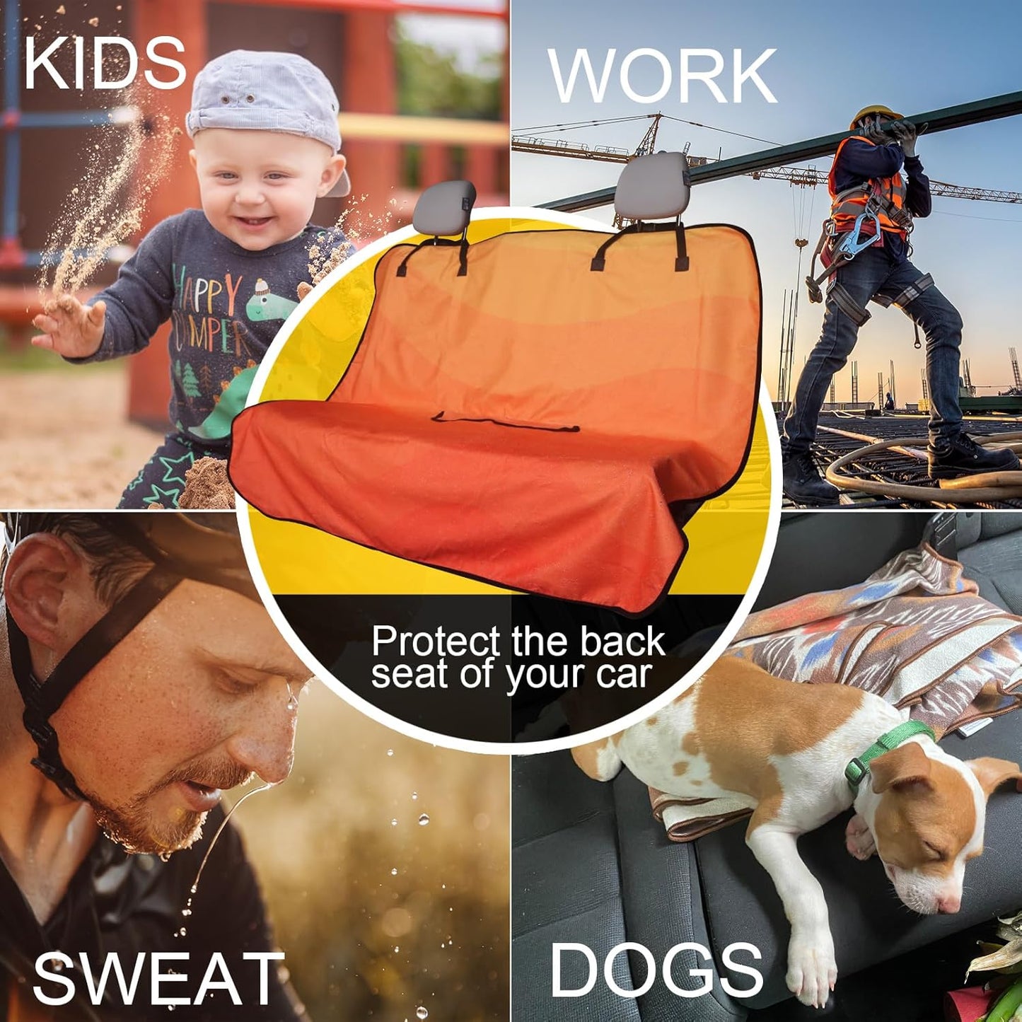 Back Seat Cover for Car Trucks Van SUV,Waterproof Rear Bench Towel Seat Covers for Dogs and Kids,Automotive Backseat Protector (Orange)