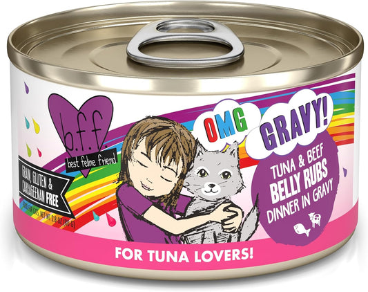 Weruva B.F.F. OMG - Best Feline Friend Oh My Gravy!, Tuna & Beef Belly Rubs with Tuna & Beef, 2.8oz Can (Pack of 12)