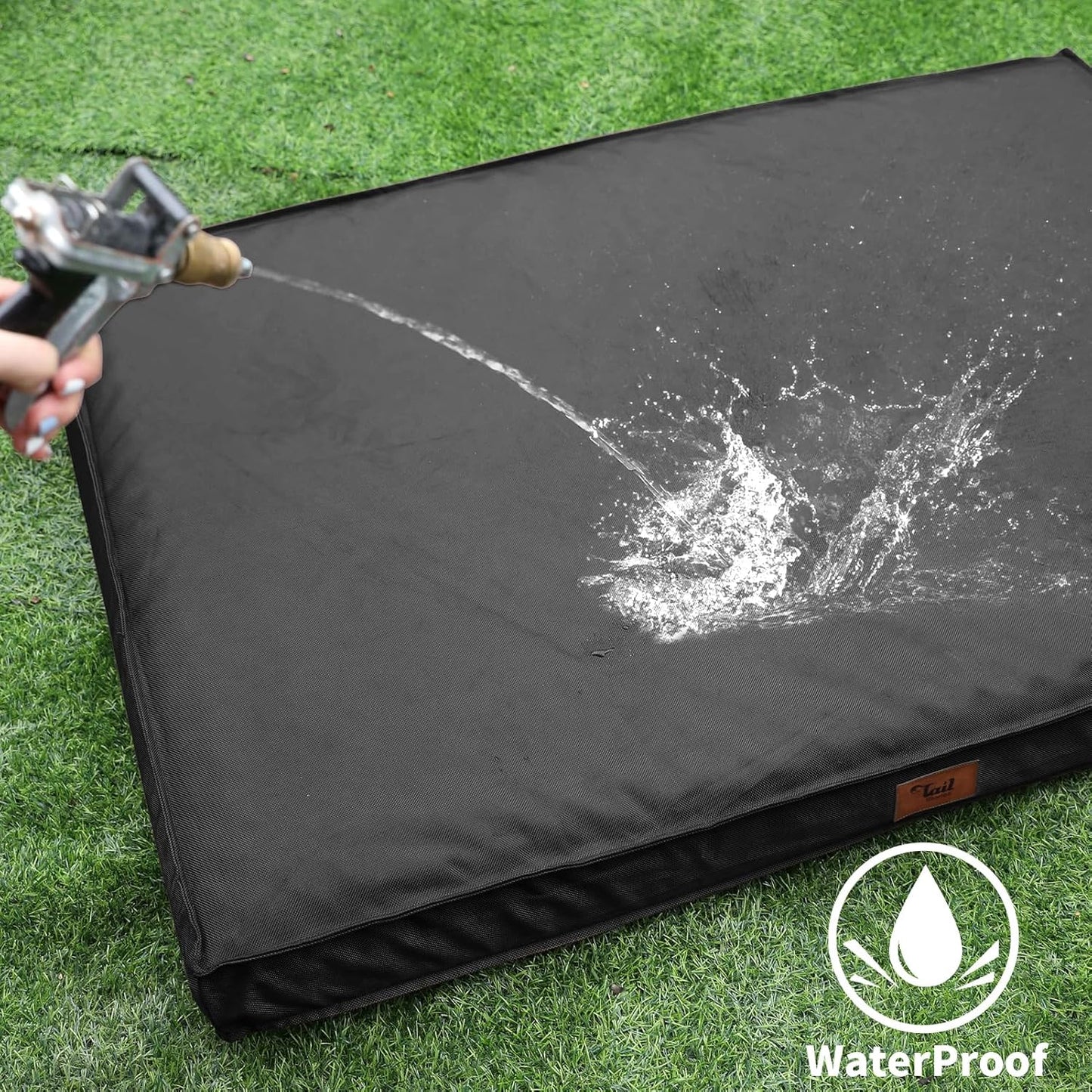 Outdoor Extra Large Dog Bed, Jumbo Waterproof Dog Bed for Large Dogs, Orthopedic Egg Foam Pet Bed Mat with Removable Oxford Cooling Cover, Black