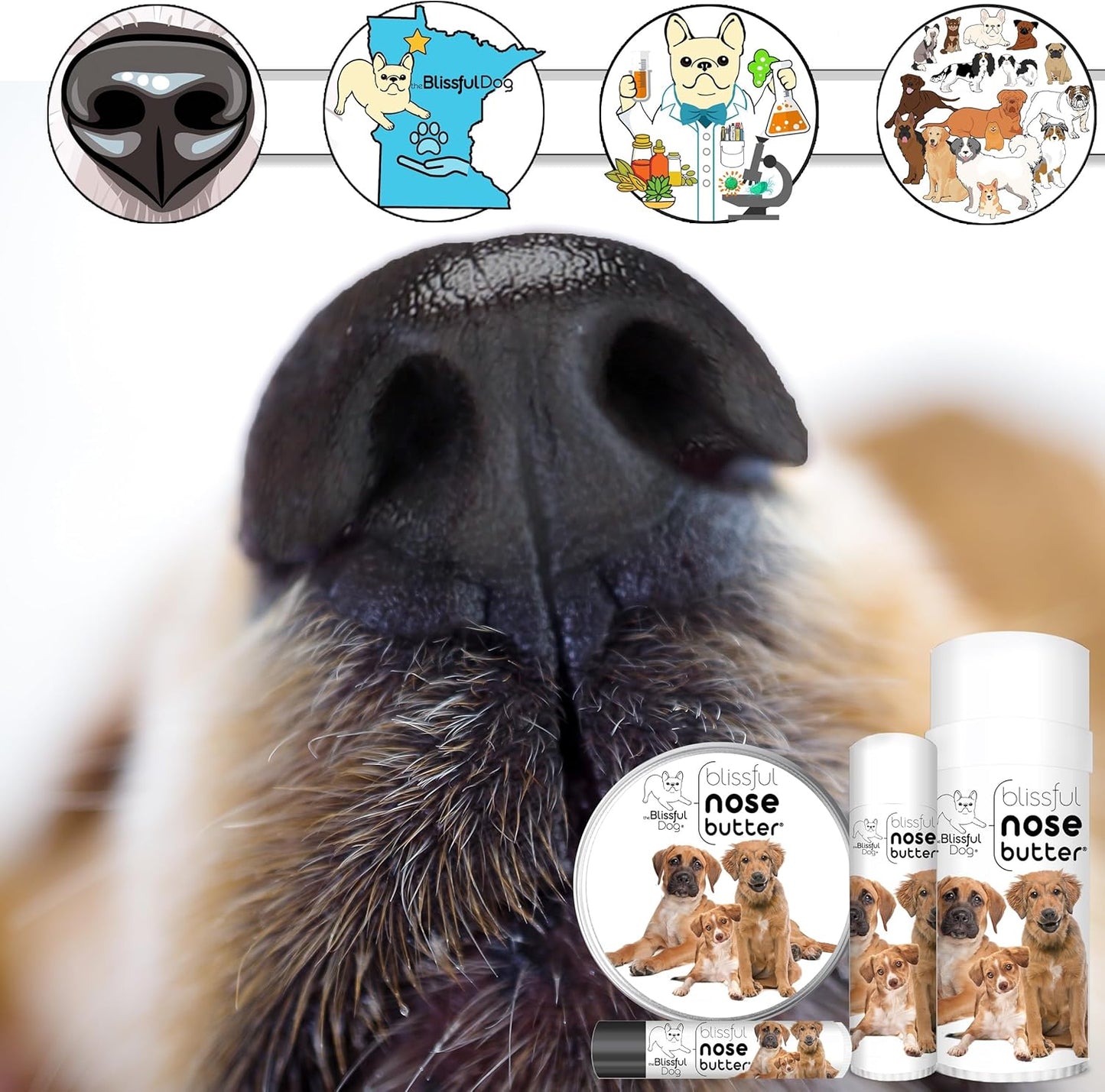 The Blissful Dog 3 Cute Puppies Unscented Nose Butter, 16oz