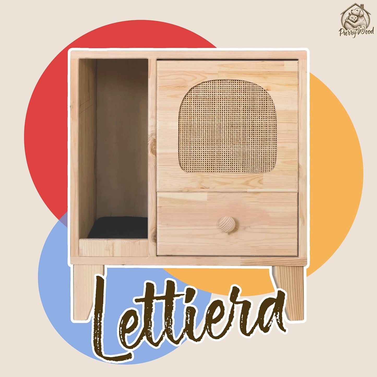 Cat Litter Box | Hidden Litter Box Furniture with Removable Divider | Wooden Cat Washroom Furniture | Indoor Cats House (Natural)