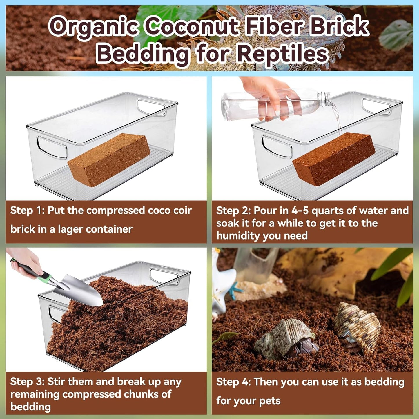 Legigo 2 Pack Compressed Coconut Fiber Substrate - 100% Organic Coconut Fiber Brick Bedding for Reptiles, Natural Coco Husk Substrate Terrarium Bedding for Snake, Hermit Crabs, Frogs, Tortoise, Gecko