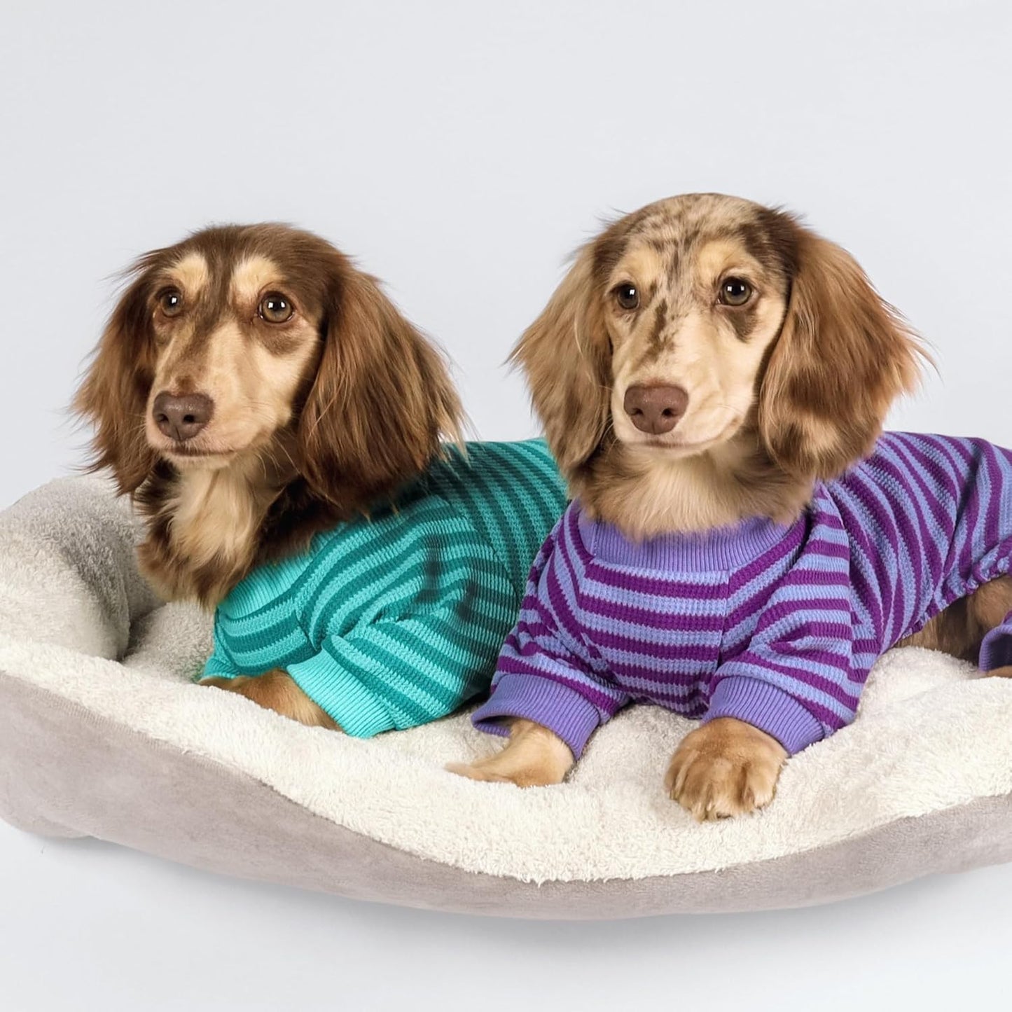 Fitwarm Green and Teal Striped Dog Pajamas, Waffle Dog Clothes for Small Dogs Girl Boy, Puppy Onesie with Feet, Pet Cat Outfit, XL