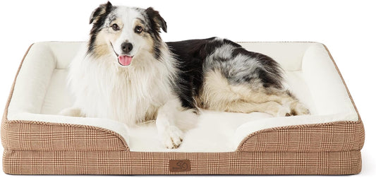 Bedsure XL Orthopedic Dog Bed for Extra Large Dogs - Washable XLarge Dog Cat Bed Waterproof, Comfort Dogs Couch Sofa with Washable Removable Cover, Pet Bed with Nonskid Bottom, Plaid-Brown, 42"