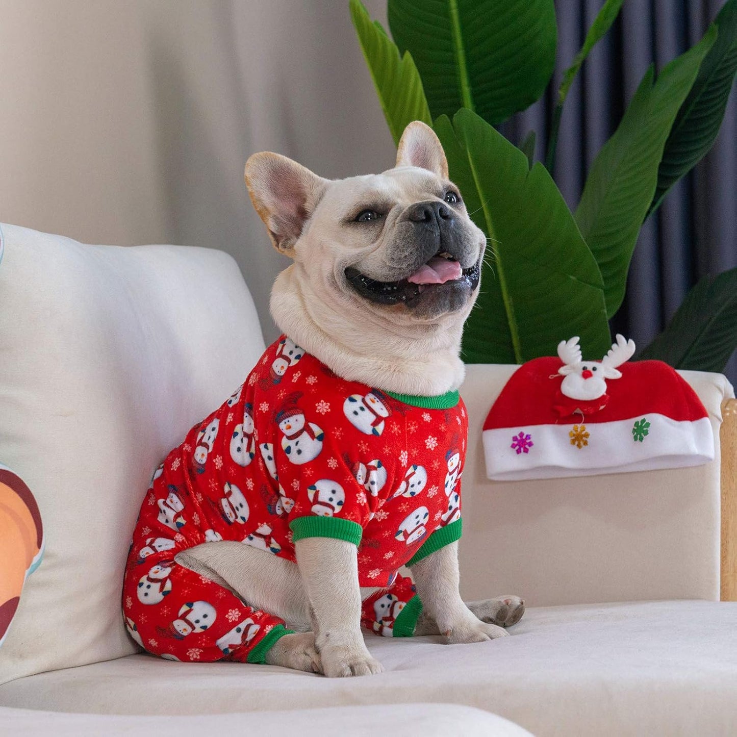 CuteBone Dog Christmas Pajamas Puppy Onesies Small Dogs Soft Pjs Coat Cat Apparel Comfy Pet Clothes Outfit Doggie Bodysuit P136XS