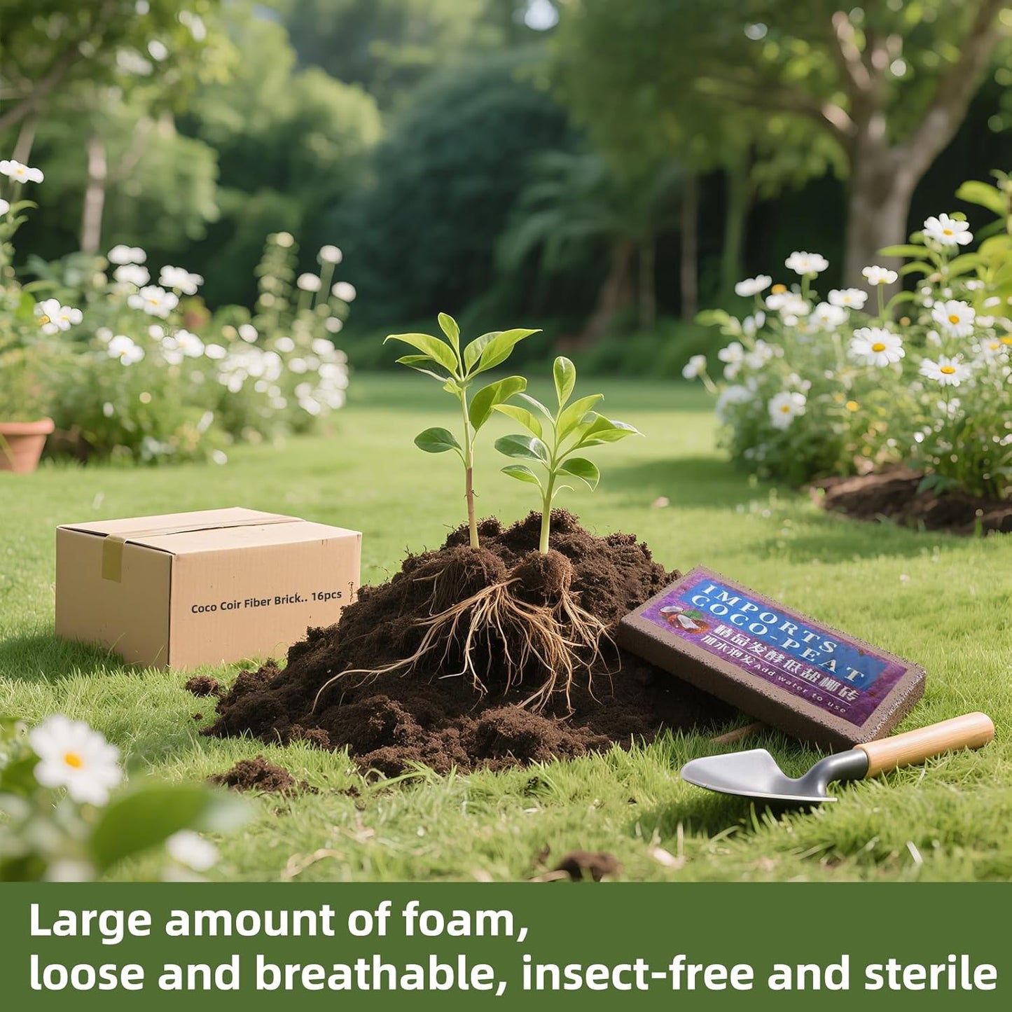 Coco Coir Bricks (16-Pack, Eco-Friendly) -100% Natural Compressed Coco Peat Brick Coconut Fiber Substrate, Plant Soil Enhance Root Growth forVegetable Seed, Herbs, Flowers, House Plants