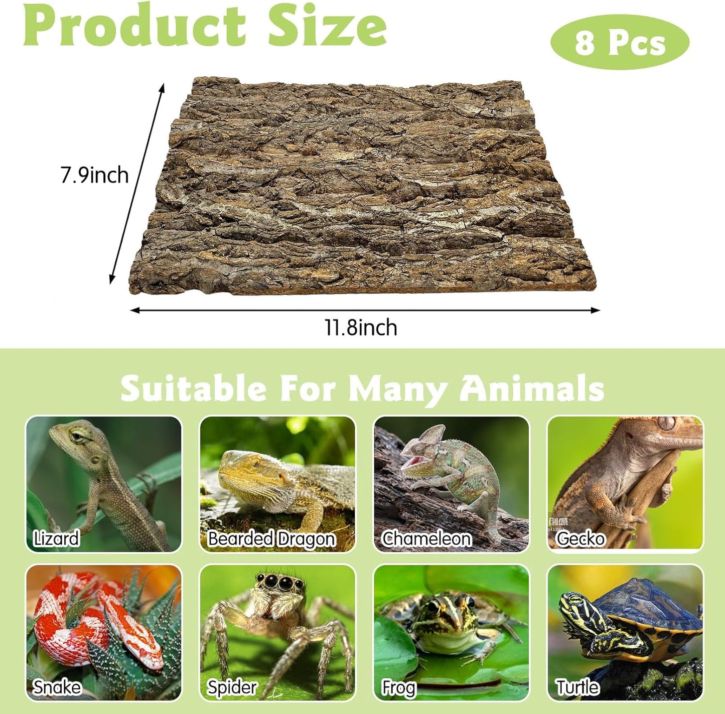 kathson 8Pcs Cork Tile Background Bark 11.8”Lx7.9”W Reptile Tank Background Terrarium Backdrop Wall Decor Natural Reptile Climbing Mat for Spider Gecko Lizard Chameleon Bearded Dragon Turtle Snake
