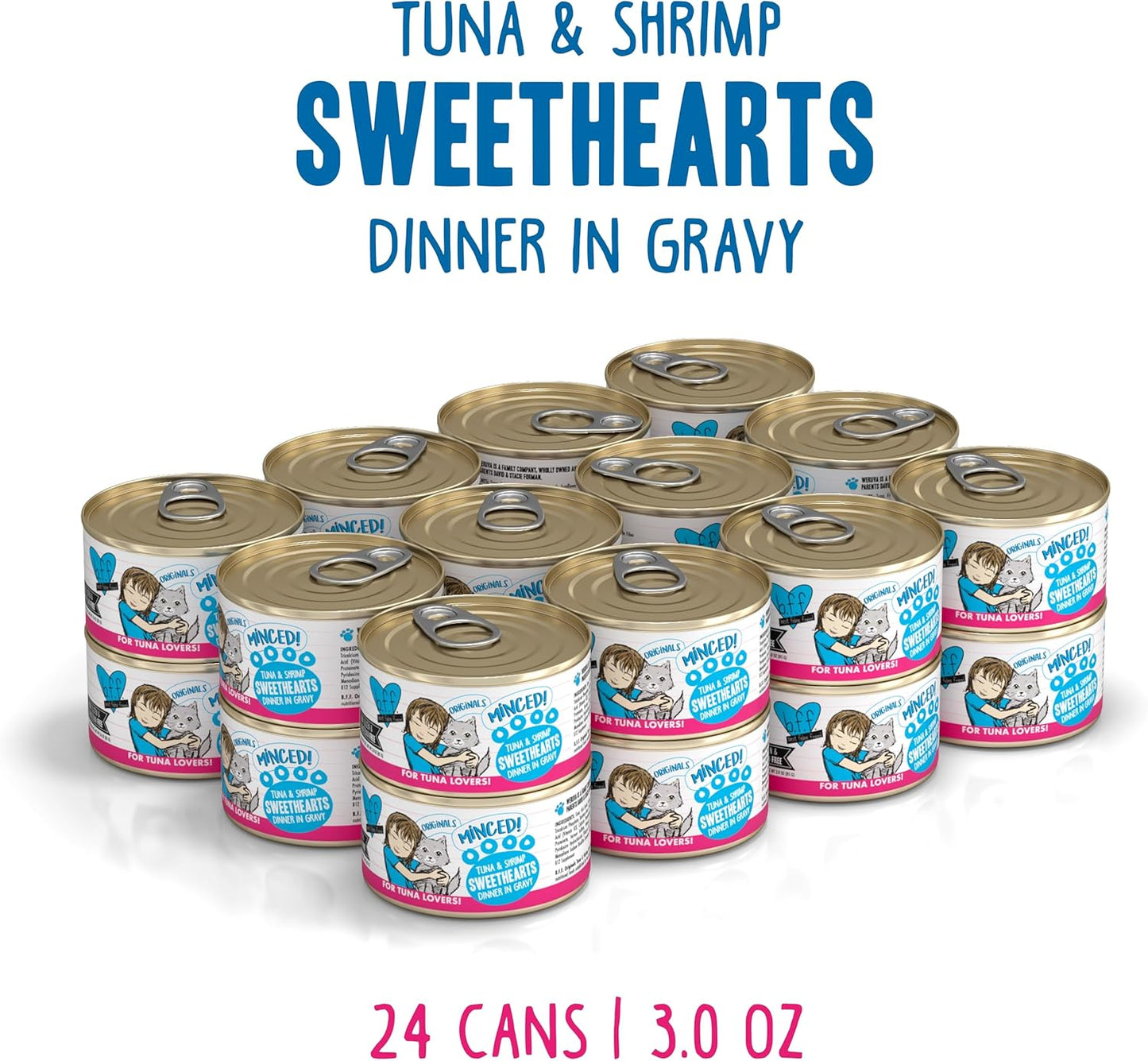 Weruva BFF Minced Natural Wet Cat Food, Tuna and Shrimp Sweethearts in Gravy, 3oz Can, Pack of 24