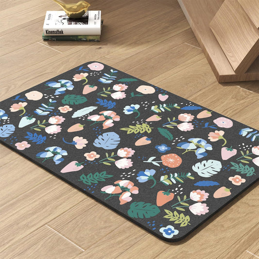 Pet Feeding Mat-Absorbent Dog Mat for Food and Water Bowl-No Stains Quick Dry Water Dispenser Mat-Dog Accessories Pet Supplies-Bowl for Messy Drinkers（DARKFLOWERS,12"x19"