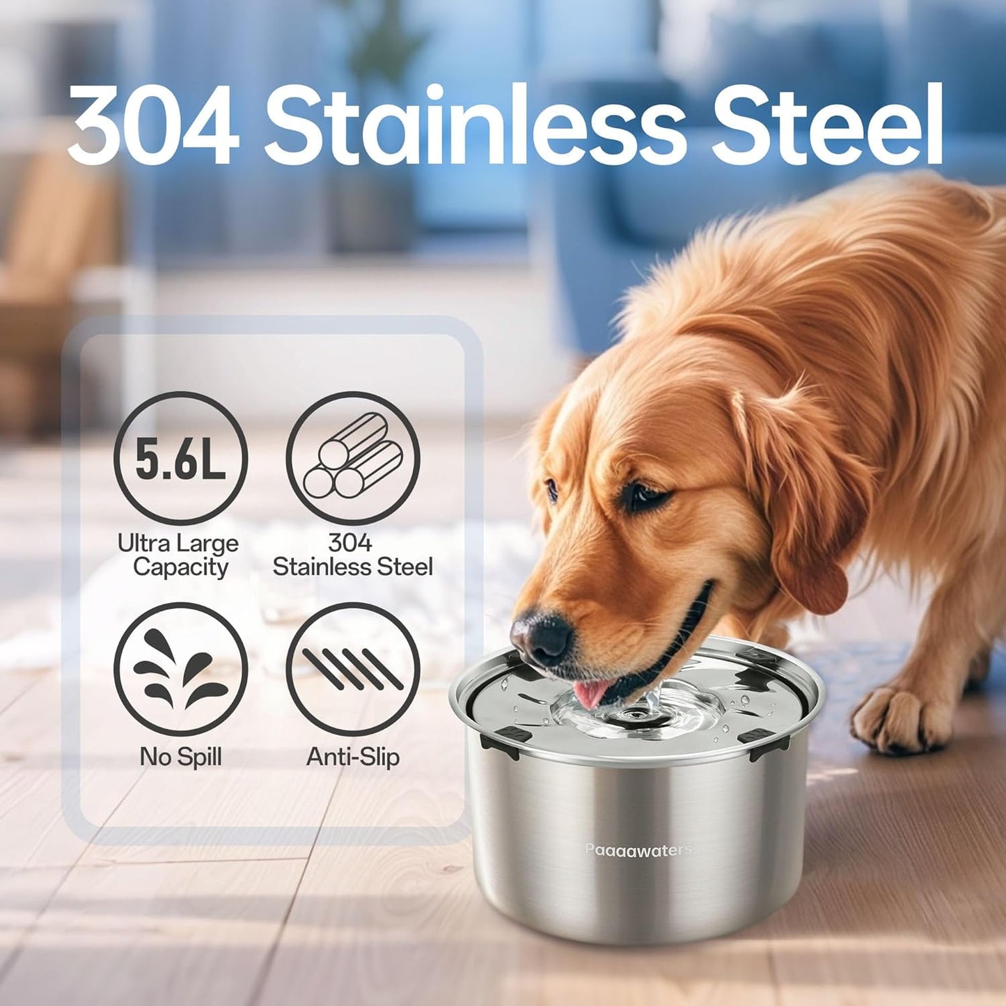 5.6L/190oz Large Dog Water Bowl No Spill, No Drip Dog Water Dispenser with Floating Disk, Stainless Steel Slow Drinking Bowl for Small Medium & Large Dogs