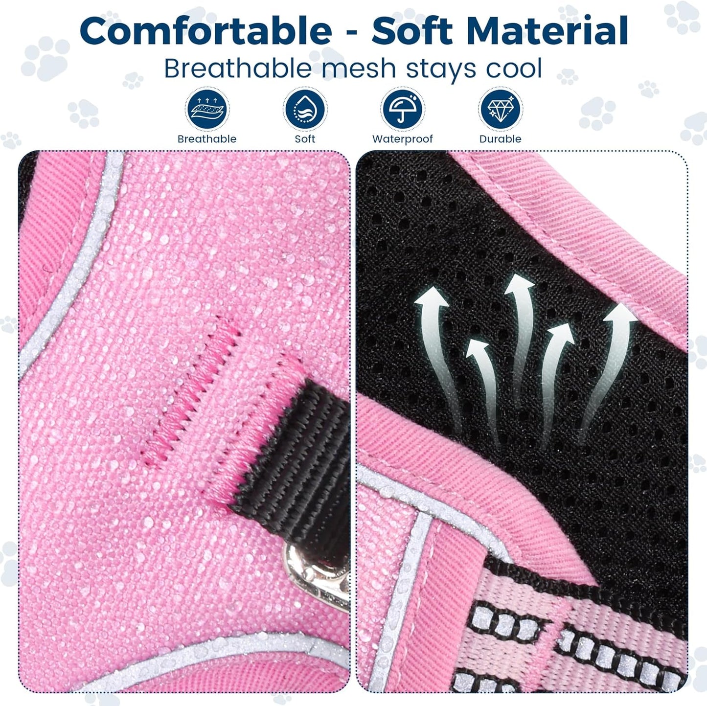 Funfox Dog Harness No Pull, Adjustable Pet Vest Harness, Super Soft Material with Vertical Handle Easy Control, Reflective Night Walking, 2 Leash Clips for Small Sized Dogs, Pink, S