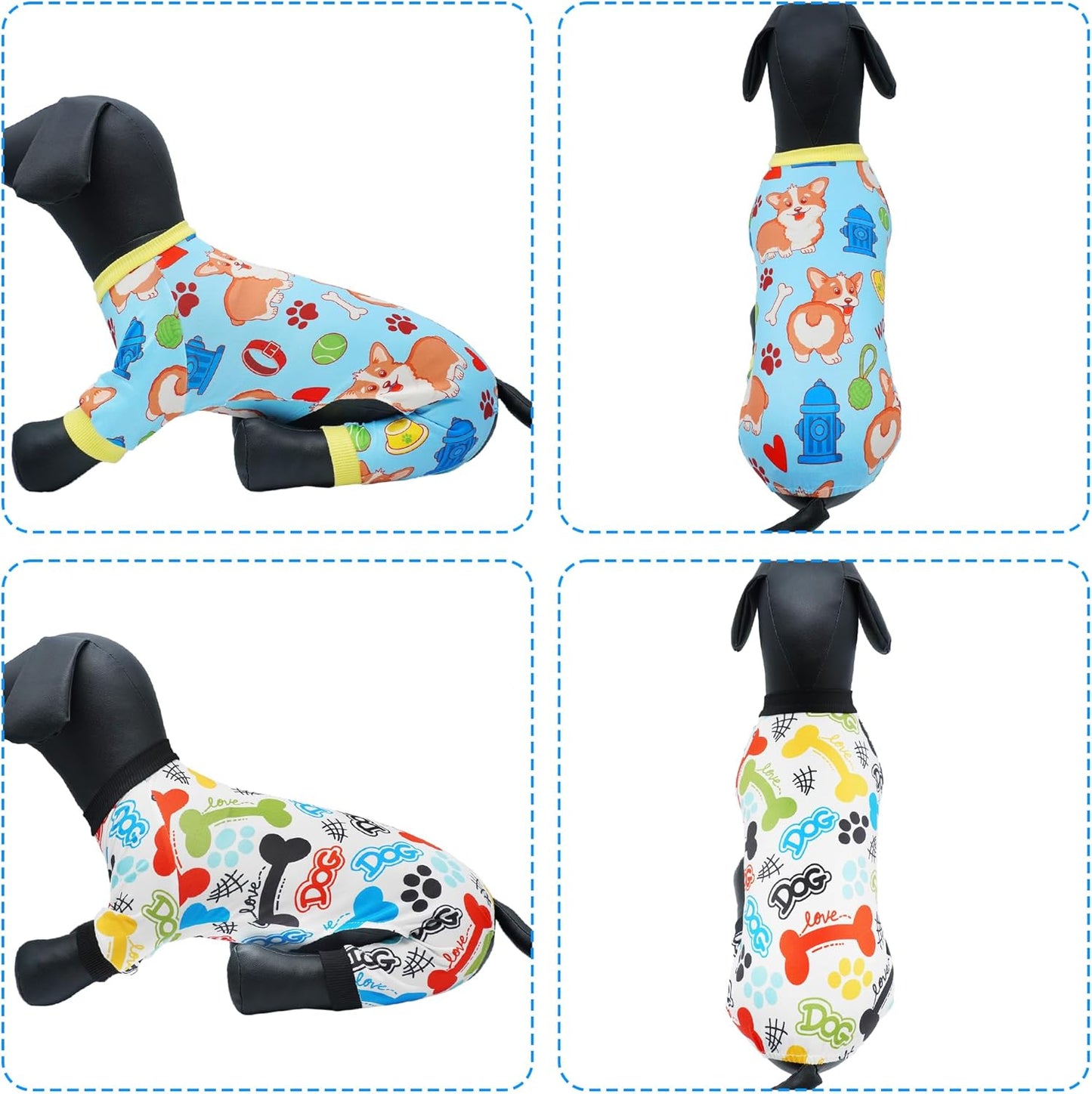 2PCS Dog Pajamas for Medium Sized Dog Pjs Clothes Puppy Onesies Outfits Pet Jammies Boy Girl Male Female Apparel Soft Strechy Paw Bone Print M