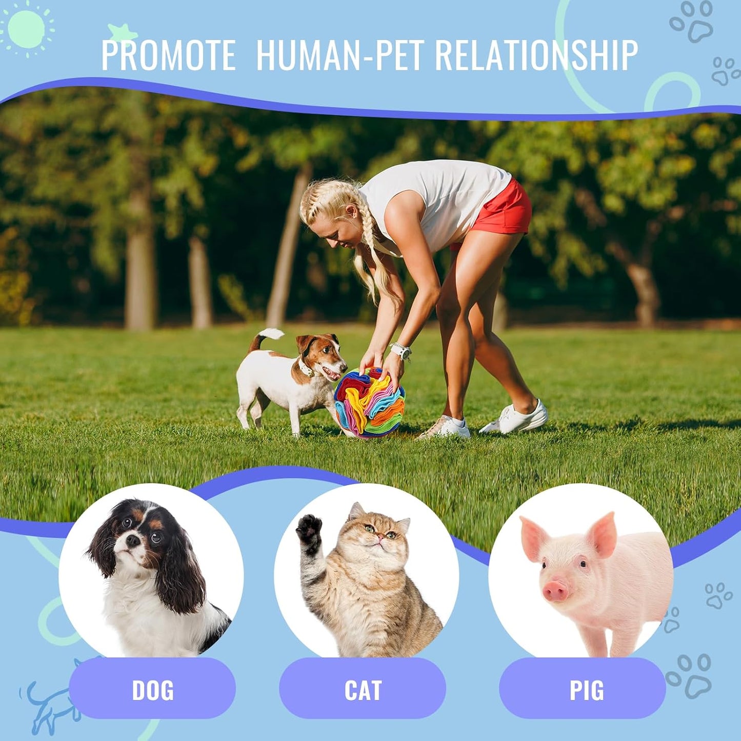 Pet Snuffle Ball, Puzzle Sniffing Interactive Dog Ball for Blind Dogs Training Stress Relief Dog Enrichment Toys Treat Machine Washable (Rainbow Color Upgrade, 10cm)