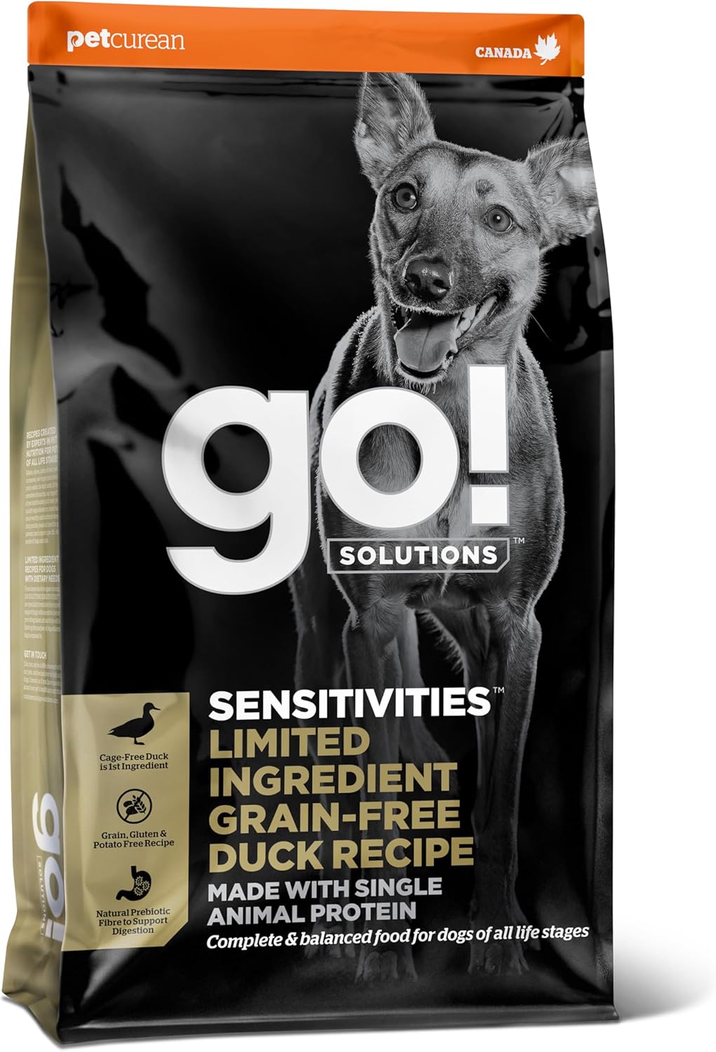 Go! Solutions Sensitivities Limited Ingredients, Grain-Free Dry Dog Food, Duck Recipe for Sensitive Stomach, 3.5 lb Bag