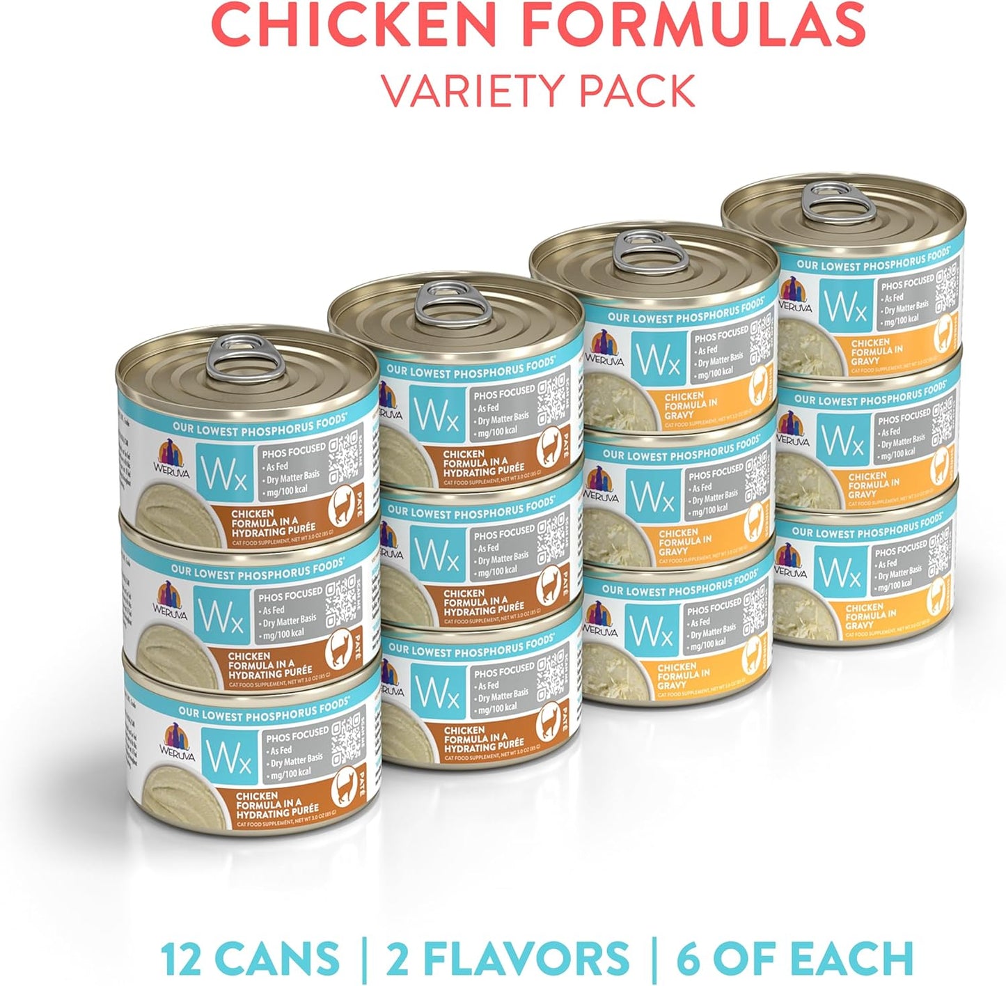 Weruva Wx Phos Focused, Chicken Formulas Variety Pack, 3oz Can (Pack of 12)