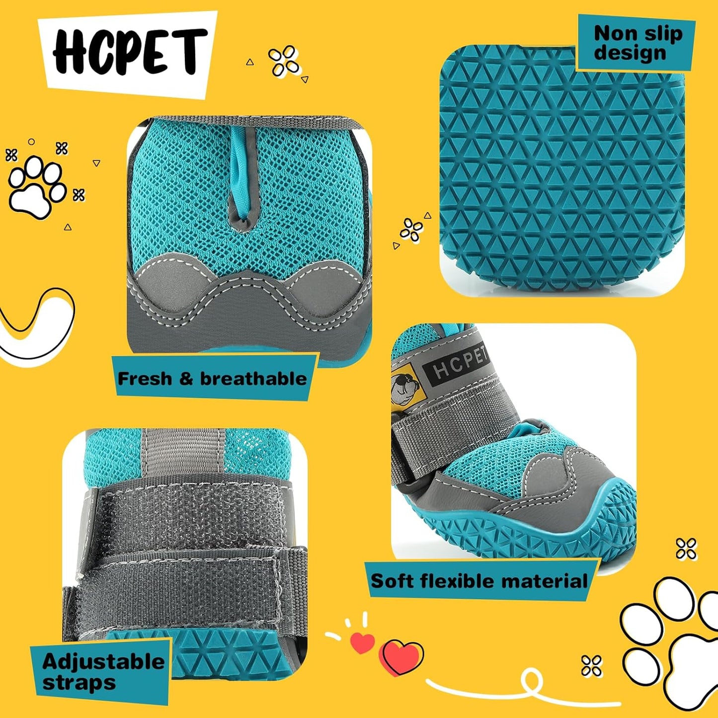 Hcpet Dog Shoes for Large Dogs, Breathable Dog Booties for Small Medium Dogs, Anti-Slip Dog Boots & Paw Protectors for Hot Pavement Winter Snow Hiking with Reflective Straps Blue Size 6