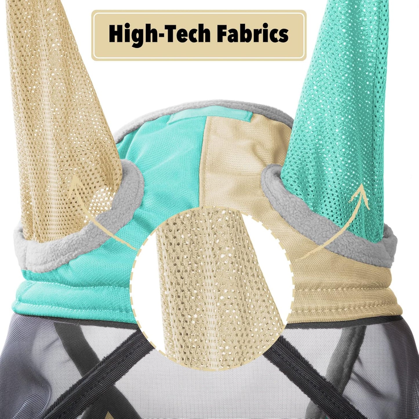 Harrison Howard Pro Luminous Horse Fly Mask Standard with Ears UV Protection for Horse Champagne Gold/Mint Medium Cob