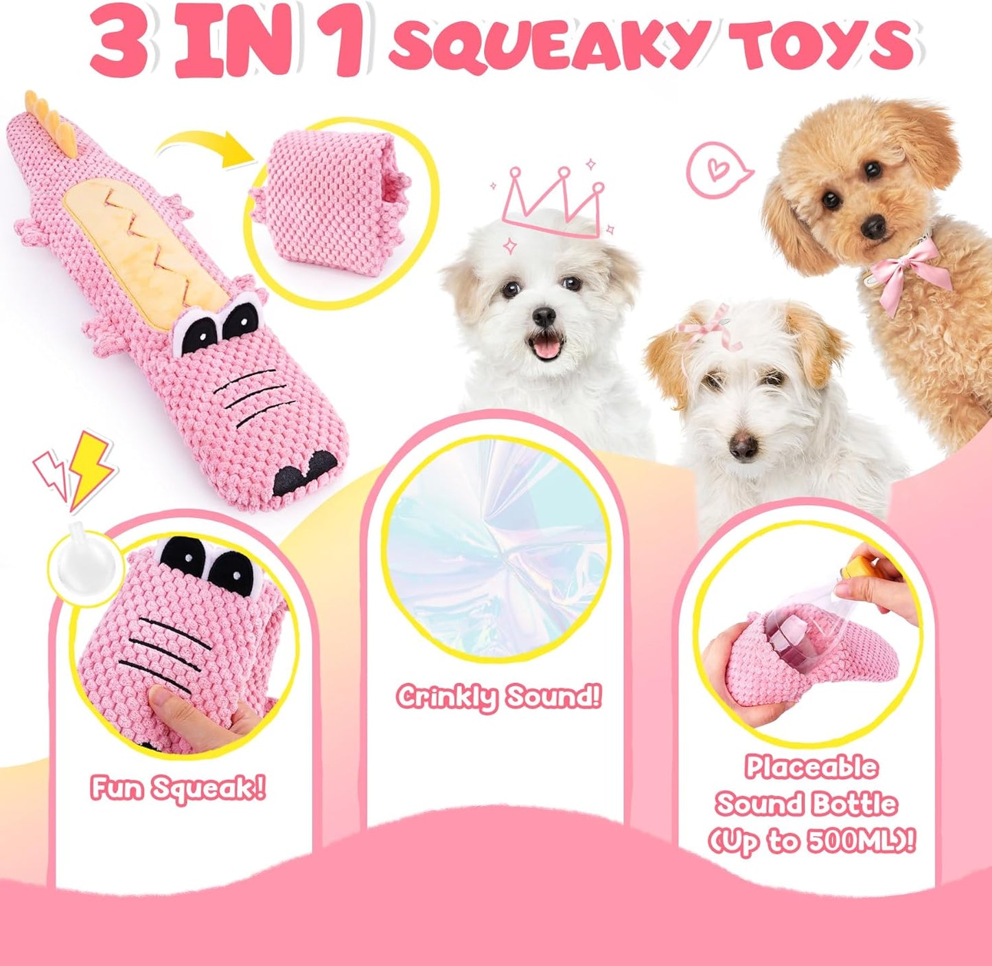 KIPRITII 25-Pack Pink Dreamy Dog Toy Set for Small Female Puppies - Includes Sweet Rope Toys, Chew Toys, Cute No-Stuffing Squeaky Dog Toy for Boredom and Teething