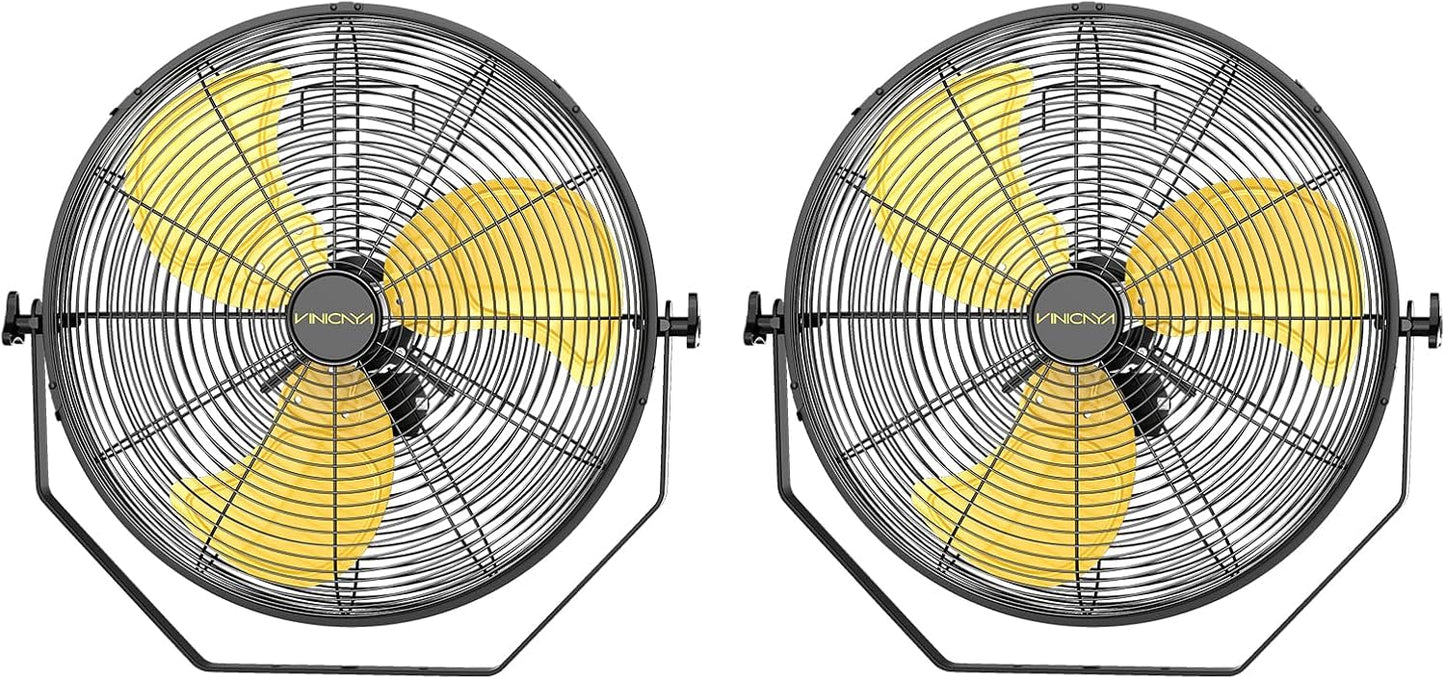 20 Inch Industrial Wall Mount Fan with 2 Pack, 5200 CFM Industrial Metal Wall Fans with Poweful Motor, 3 Speed, Heavy Duty Construction Indoor for Warehouse, Workshops, and Garage, UL Listed