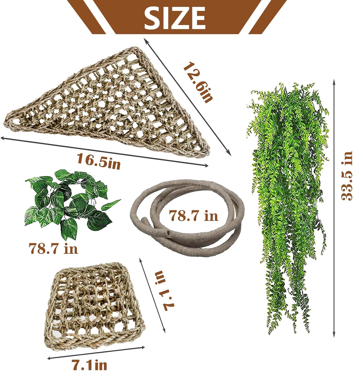 kathson Bearded Dragon Hammock,Lizard Lounger Reptile Tank Hanging Plants Climbing Jungle Vines Flexible Leaves Decorations for Lizards Chameleon Gecko Snakes(5 PCS)