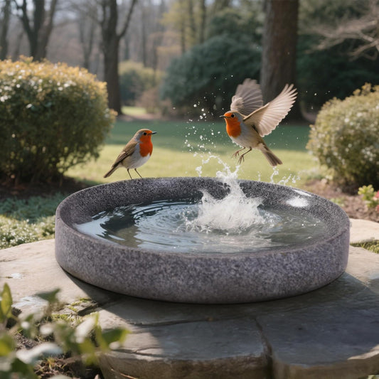 Stone Bird Baths for Outdoors,10inch Birds Bath Bowl with Hanging Accessories,Ground Bird Feeders and Birdbath Bowl, Bird Water Bowl for Balcony, Patio, Garden or Yard
