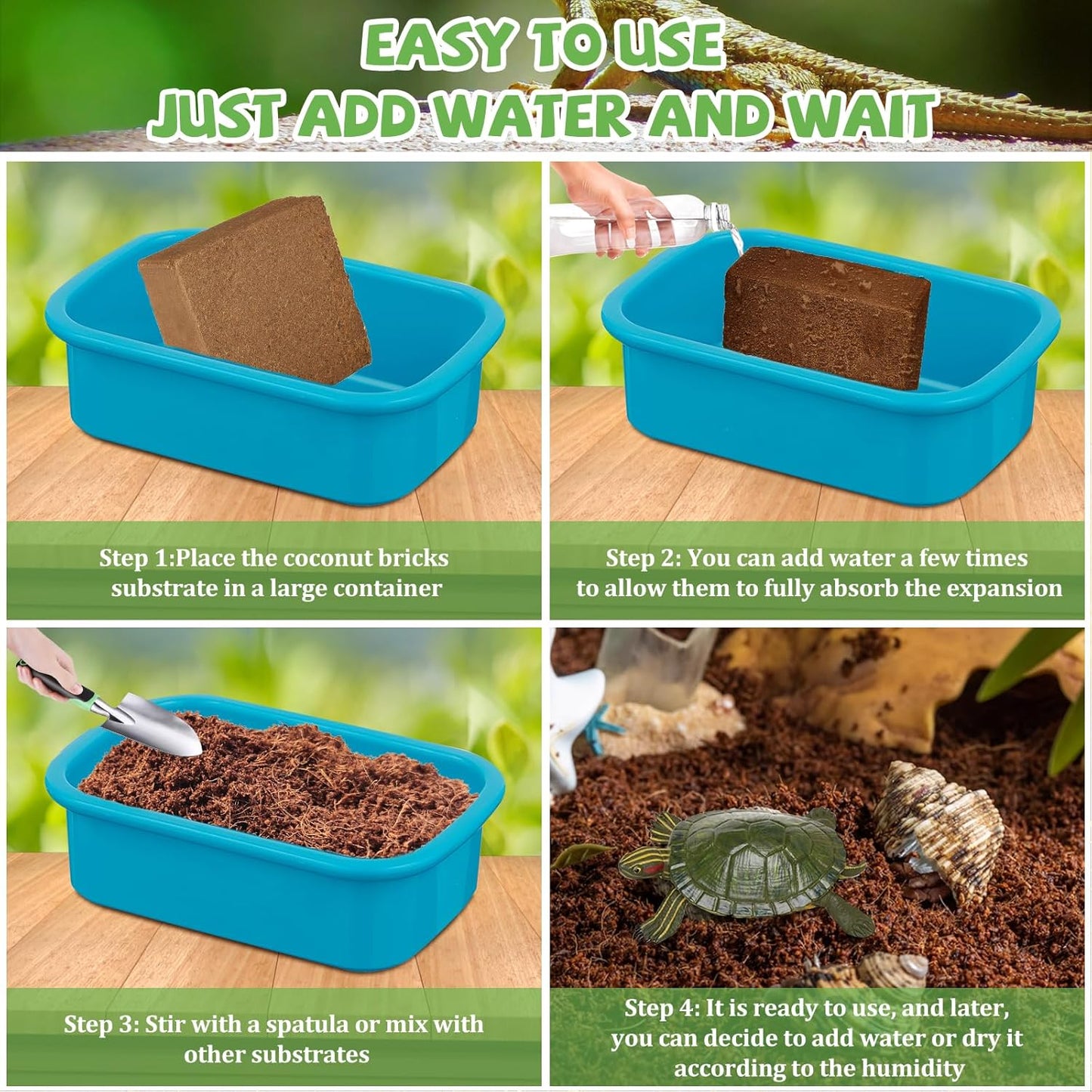 Riare 10LBS Natural Coconut Fiber Substrate for Reptile- Premium Compressed Coconut Husk Terrarium Bedding for Reptile, Tortoise, Frogs, Snakes, Hermit Crabs, Burrowing Animals