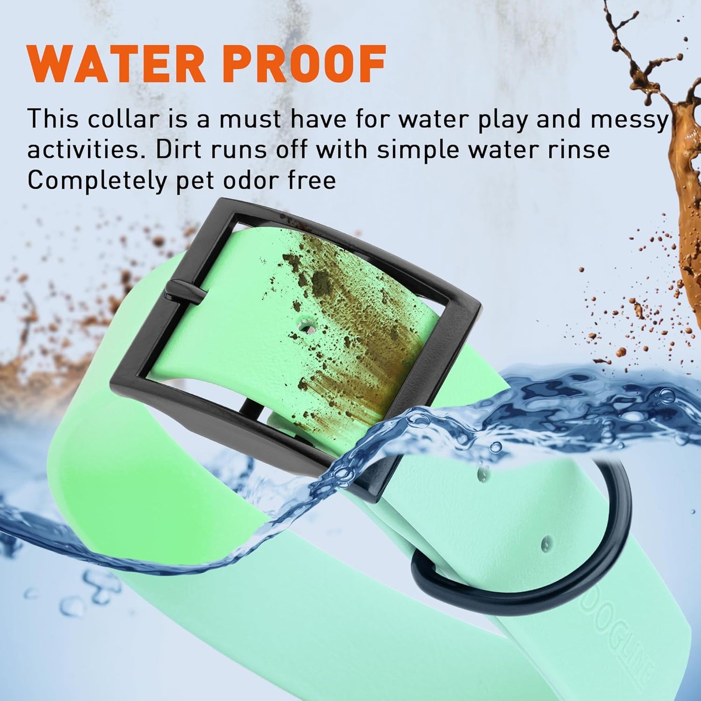 Dogline Biothane Waterproof Dog Collar Strong Coated Nylon Webbing with Black Hardware Odor- Proof for Easy Care Easy to Clean High Performance Fits Small Medium or Large Dogs, Sea Foam Green