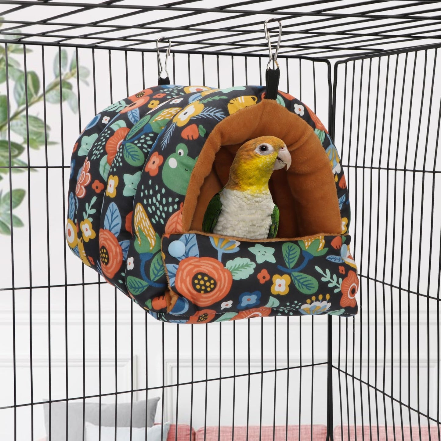 Wontee Bird Nest House Winter Warm Snuggle Hut Bird Bed Hanging Hammock for Parrots Budgies Parakeets Caique Senegal Cockatiels Conures (Medium, Black)
