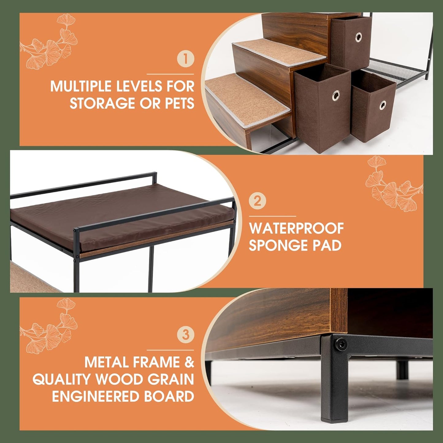 Dog Window Perch, Pet Bunk Bed with Multi-Level Platform, Non-Slip Cat Window Perch with Stroage Drawers, Dog Perch to Look Out Window, Wooden Steps for Small, Large Sized Dogs and Cats