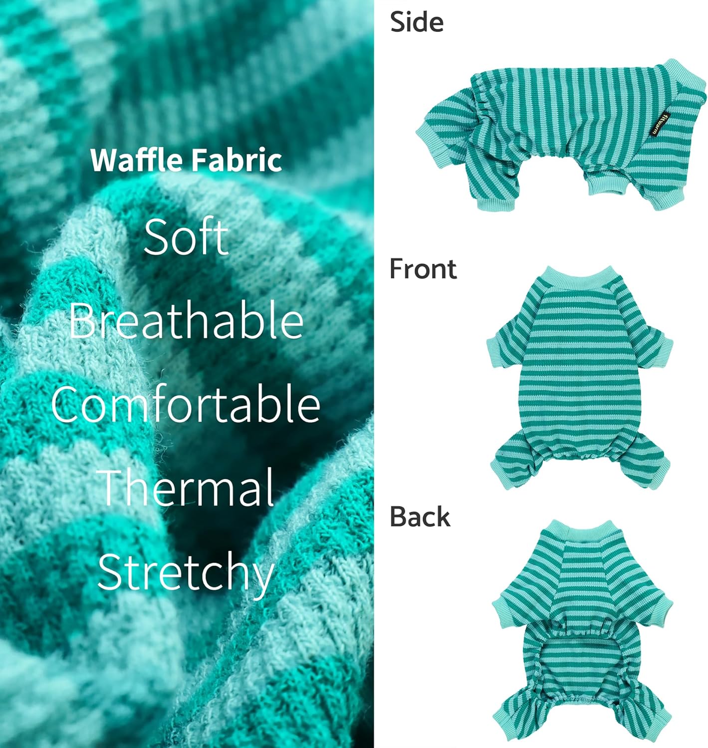 Fitwarm Green and Teal Striped Dog Pajamas, Waffle Dog Clothes for Small Dogs Girl Boy, Puppy Onesie with Feet, Pet Cat Outfit, XXL