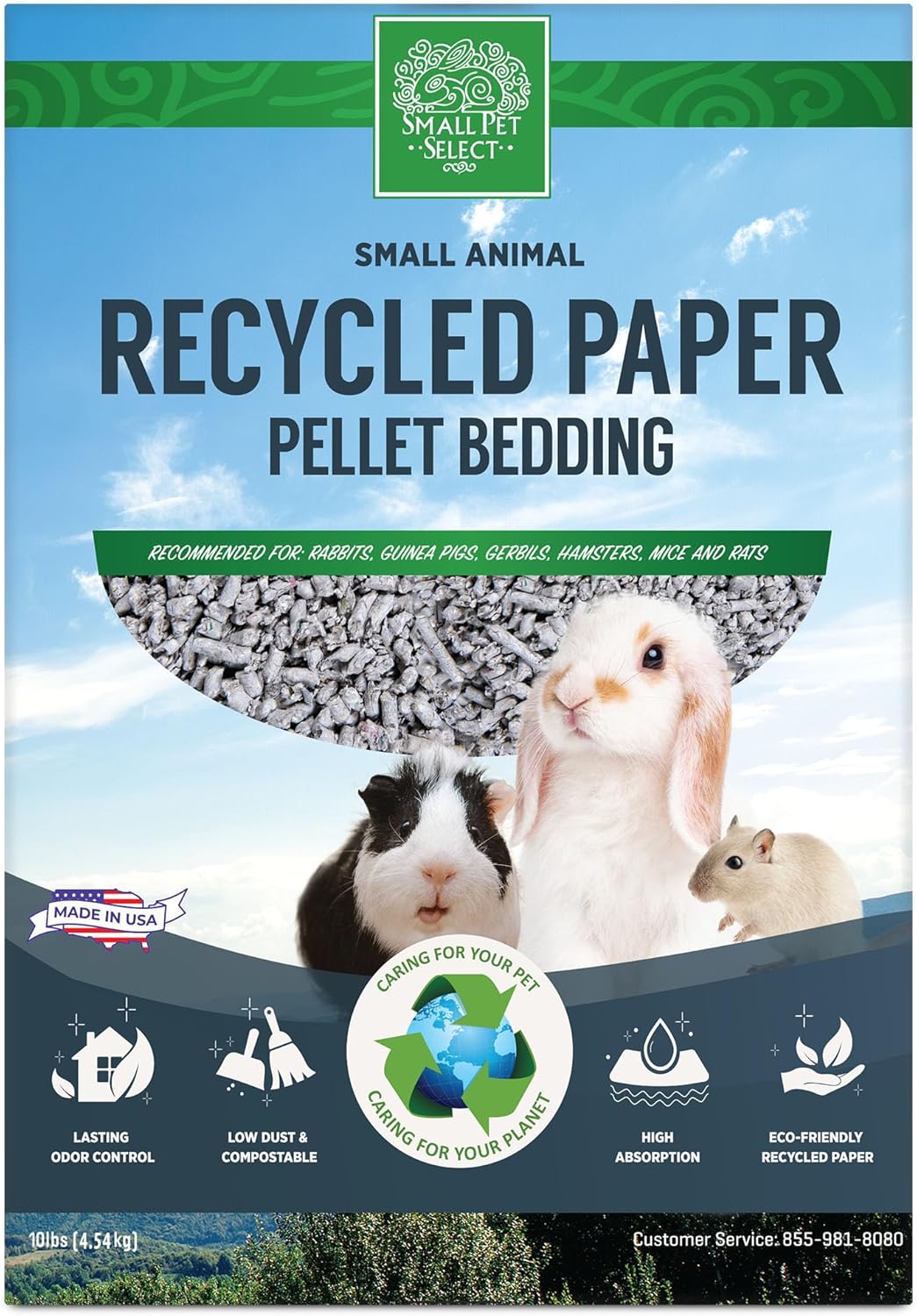Small Pet Select Recycled Paper Pellet Bedding, Litter for Rabbit, Guinea Pig, Hamster, Bunny and Other Small Animals, 10lb
