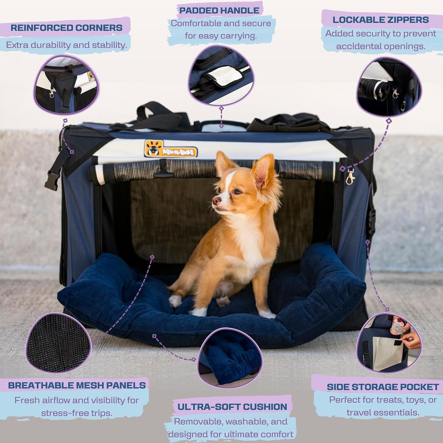 Extra Large Dog Cat Puppy Carrier 24"x16"x16" Foldable Soft Sided Travel Crate Portable Pet Kennel With Cushion Reduces Anxiety Saves Space Easy Vet Visits Secure Triple Entry Mesh Lightweight Durable