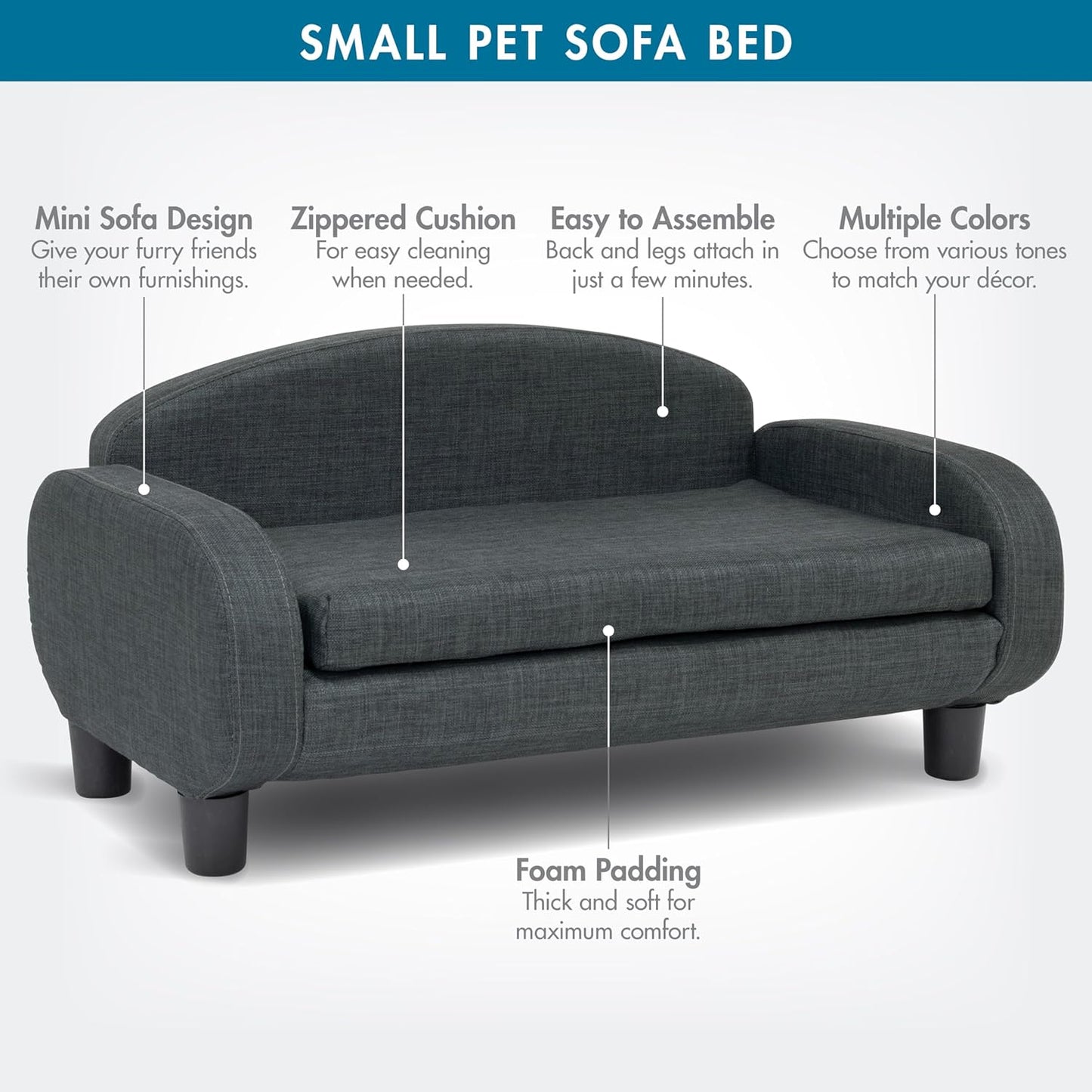 Paws & Purrs Cat Sofa Bed, Pet Couch for Indoor Cats Elevated Cat Beds with Removable Washable Mattress Cover for Kitten, Puppy or Small Animal- 31.5" Wide, Gray