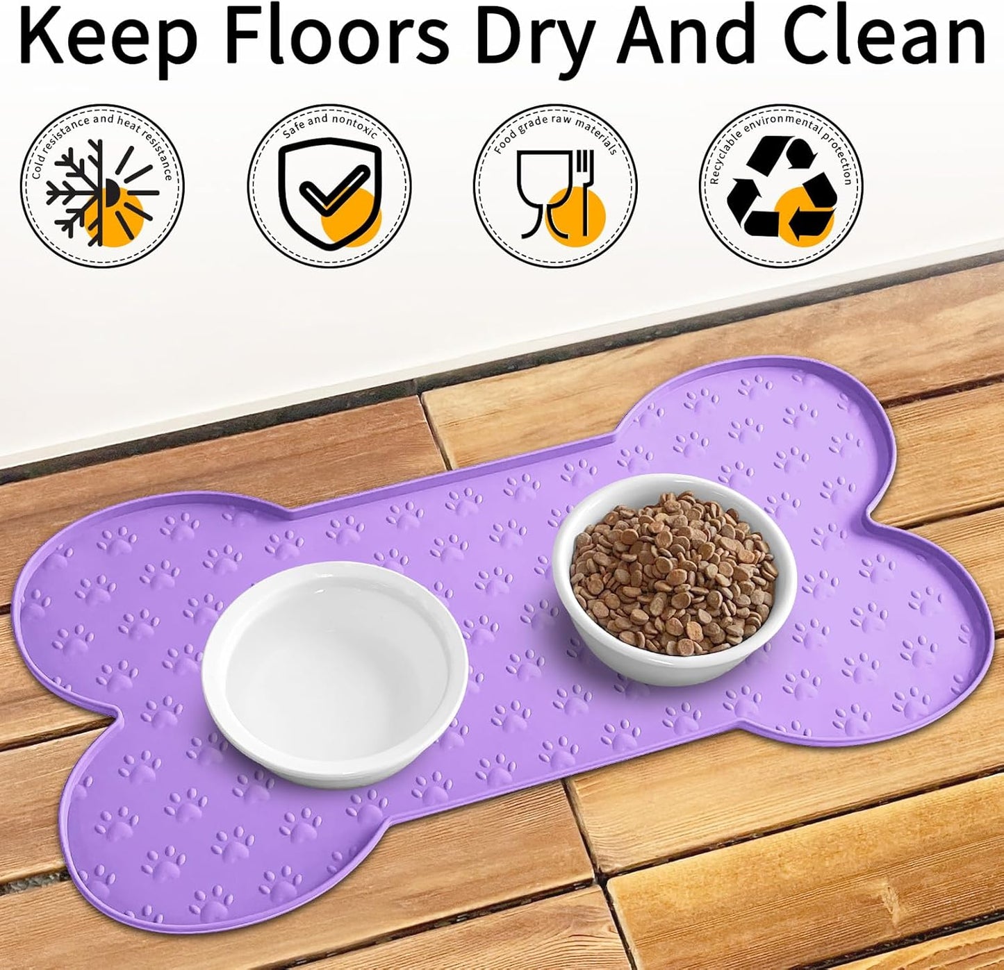 Dog Food Mat Anti-Slip Silicone Dog Bowl Mat Thicker Pet Placemat Waterproof Cat Feeder Pad with Raised Edge Puppy Kitten Feeding Mats Suitable Small Medium-Sized Dogs Cats Eating Tray