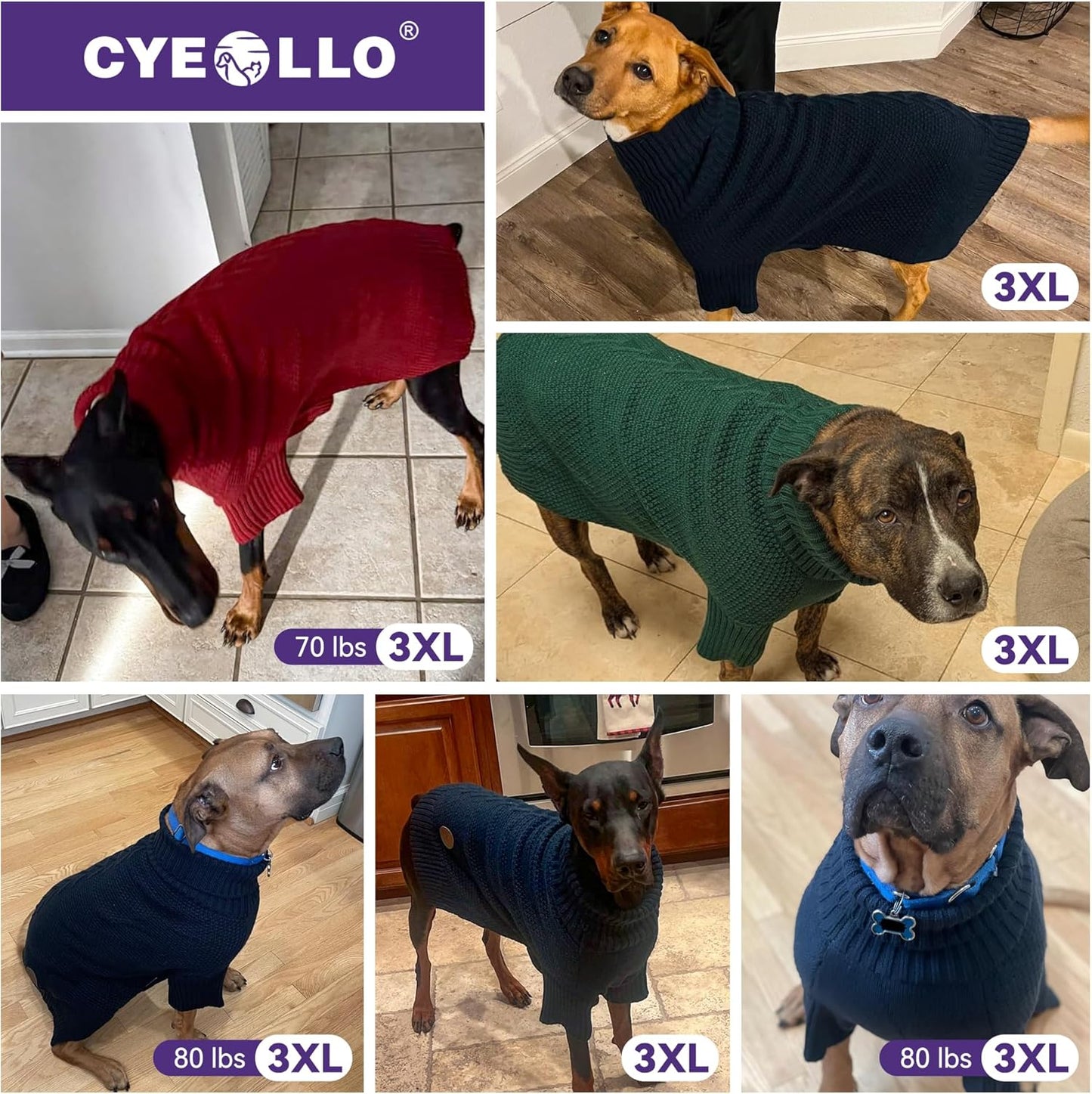 cyeollo 4XL Dog Sweater, Stretchy & Cozy Warm Dog Sweaters for Large Dogs Boy, Pullover Knit Fall Winter Sweatshirt Big Dogs Clothes, Doberman Great Dane Apparel, Aqua Green XXXXL