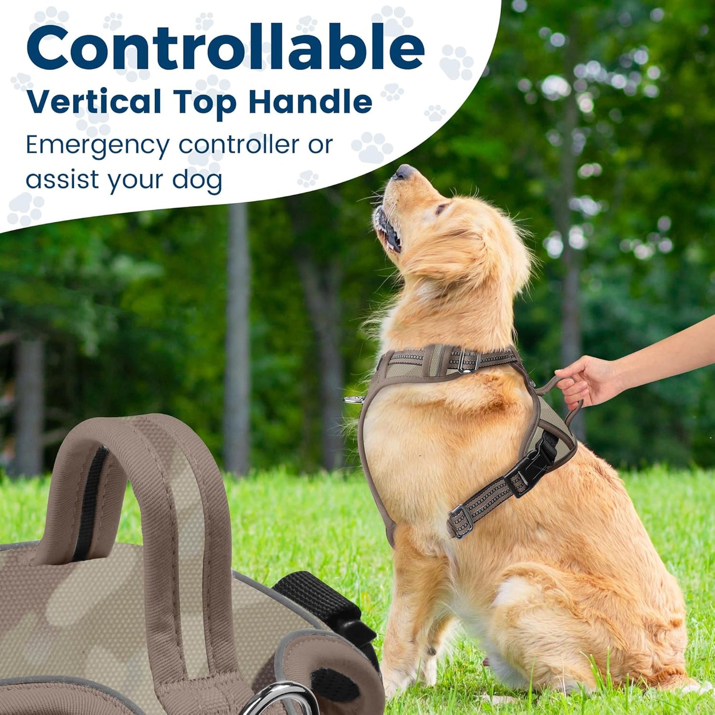 Funfox Dog Harness No Pull, Adjustable Pet Vest Harness, Super Soft Material with Vertical Handle Easy Control, Reflective Night Walking, 2 Leash Clips for Small Sized Dogs, Camo Brown, S