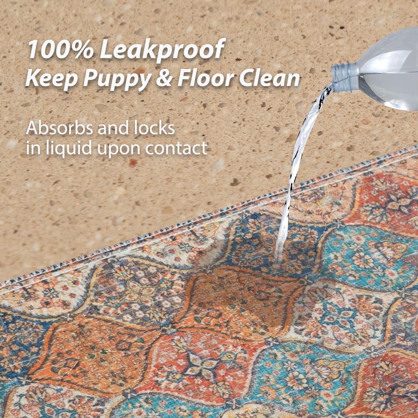 nunubaby Washable Pee Pads for Dogs, Stylish, Non-Slip and Leak-Proof Pee Pads. Reusable Potty Pads for Dogs for Crates and Floors.(Cream/Multi, 48" x48" )