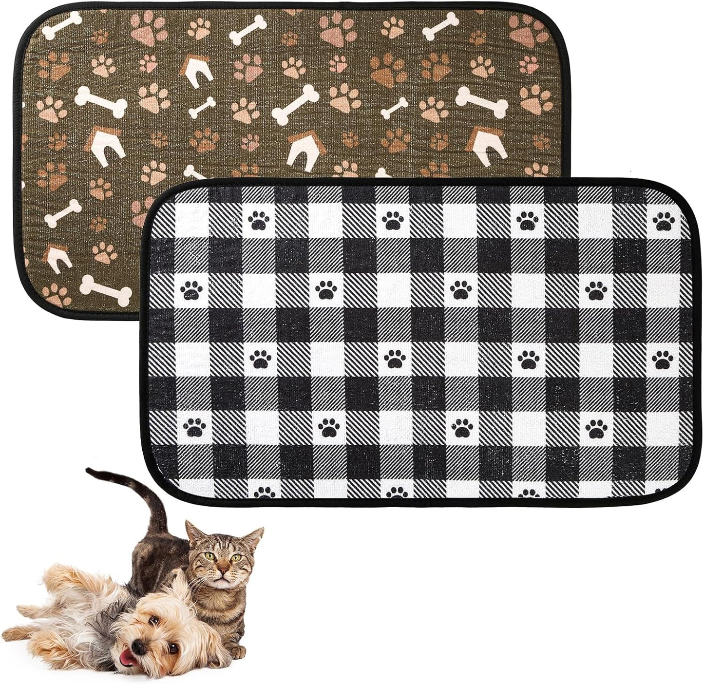 Dog Food Mats, Pet Bowl Mats, Super Absorbent and Dry, Prevents Spills, Non-Slip Design, Easy to Wash Machine Washable 14''x24'' (2 Pack)