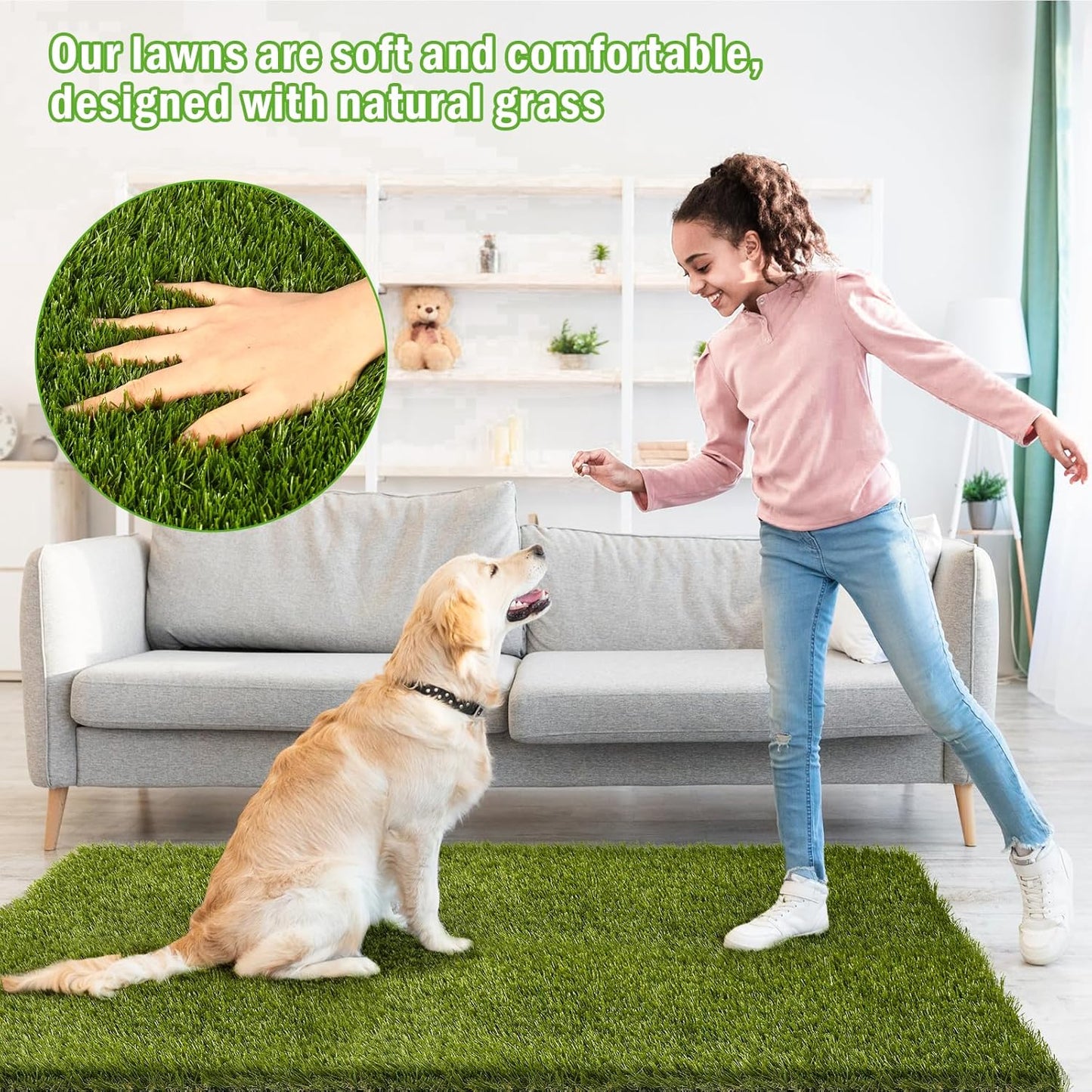Dog Grass Pee Pads, 39.4 x 31.5 inches Reusable Artificial Grass Turf Rug for Dogs, Washable Fake Grass Mat Dog Pee Pad Replacement Outdoor Indoor Potty Training Pads with Drainage Holes