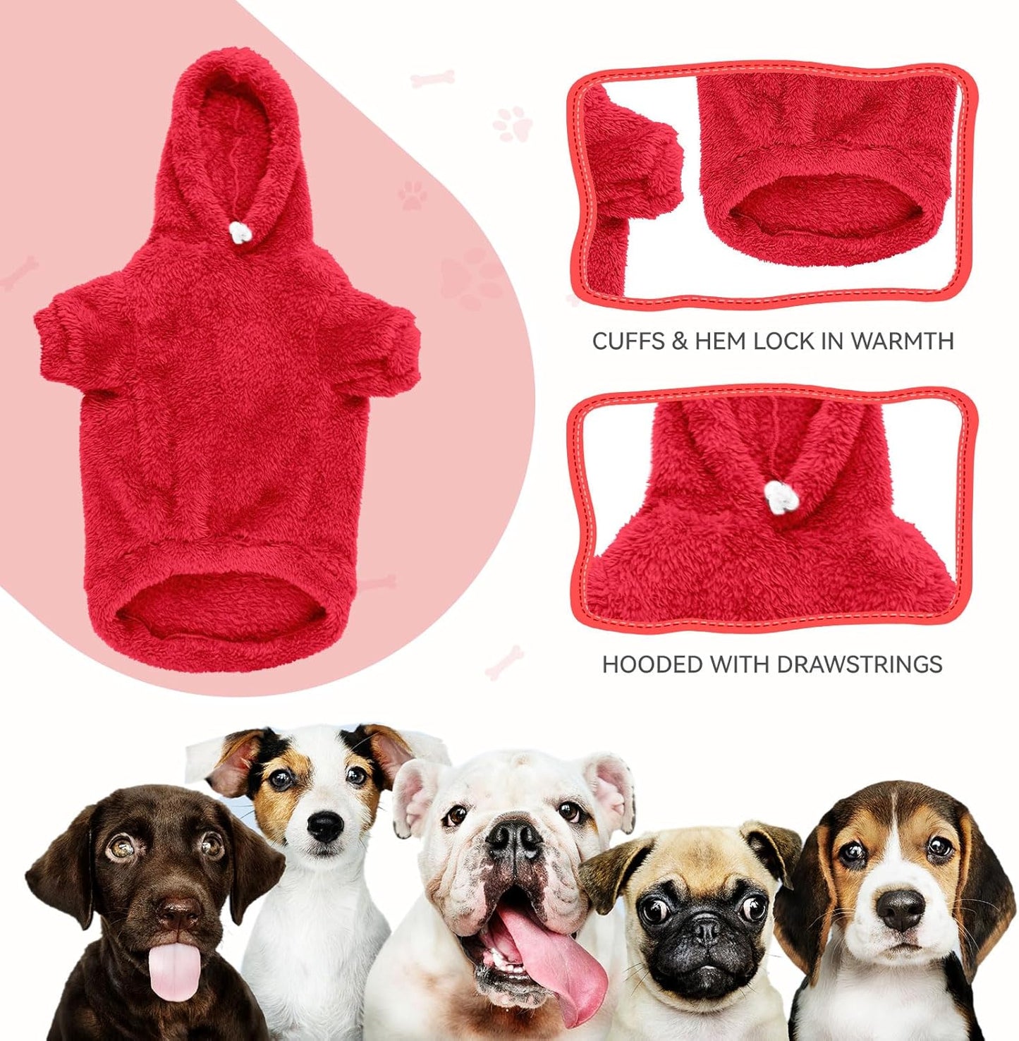 Fuzzy Dog Sweaters for Medium Dogs Dog Hoodie Soft Double-Sided Plush Fleece Pet Sweater Clothes Coats Pet Hoodie Sherpa Hooded Sweatshirt(Red-M)