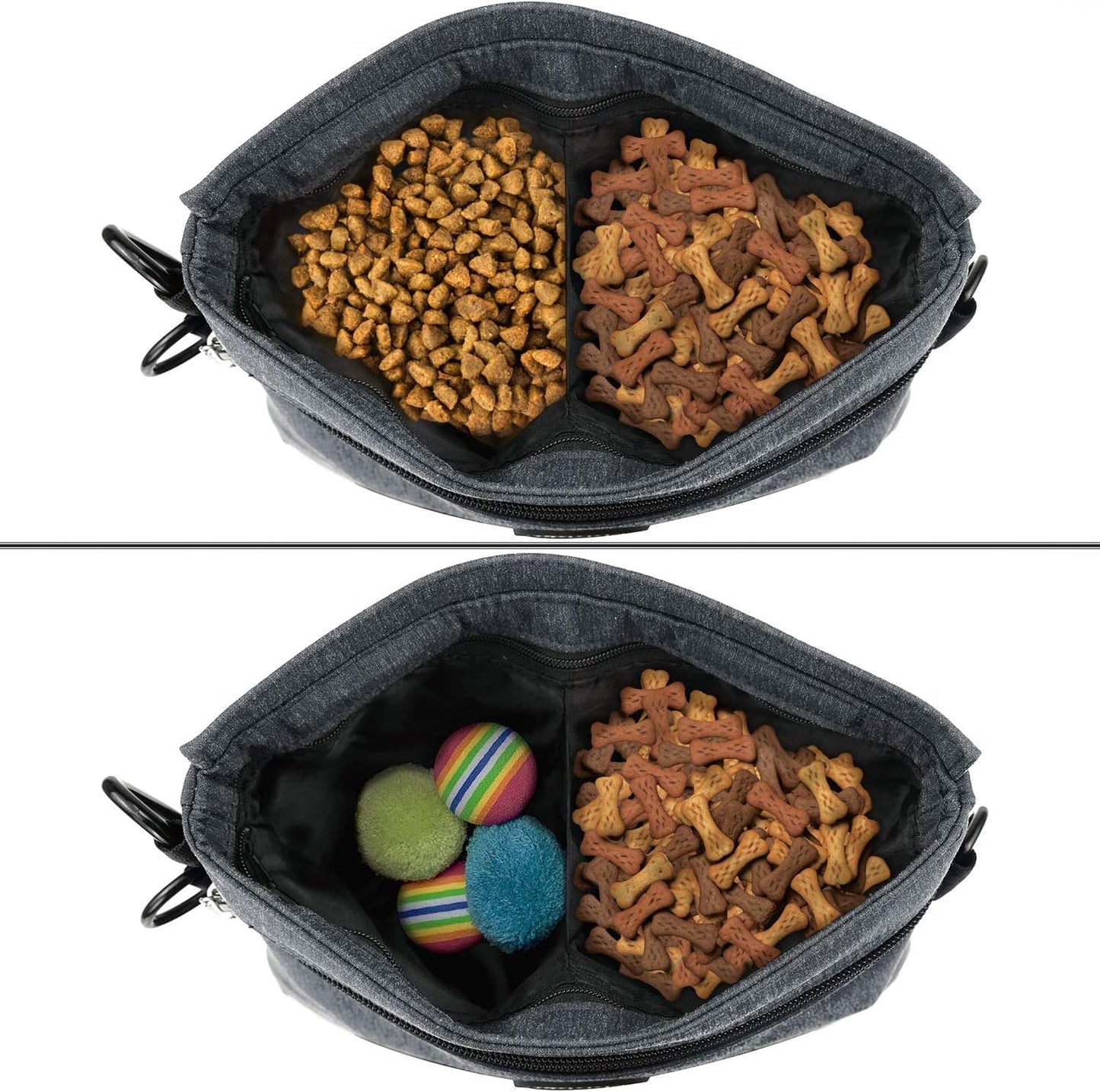 Viklluyr Dog Treat Pouch with Magnetic Closure, 2 Zip Pockets, Removable Inner Pocket, Padded Shoulder Strap, Perfect Food Bag for Agility Training - Including Carabiner