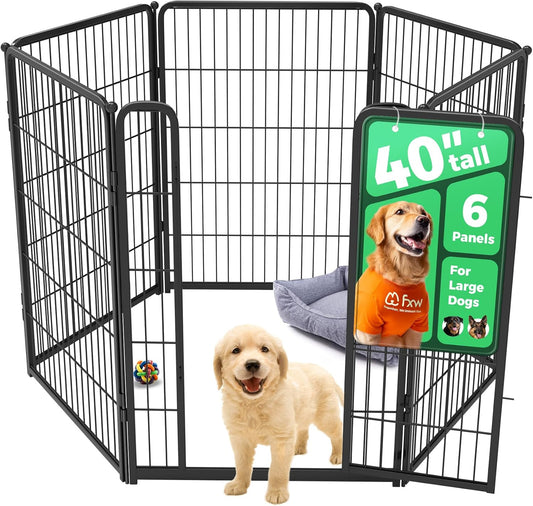 FXW Homeplus Unleashed Indoor Dog Playpen - Stress-Free and Safe Play, Heavy Duty 40 Inch 6 Wire Panels Dog Pen for Medium and Large Dogs, Black│Patented
