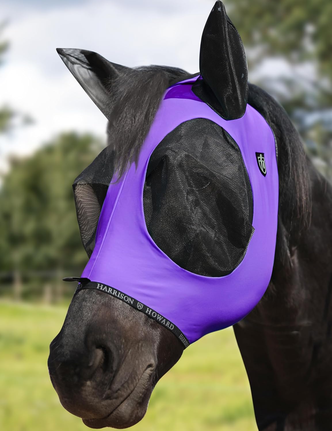 Harrison Howard Horse Fly Mask with Forelock Opening Stretch Breathable and Comfortable for Horses UV -Protection Purple M