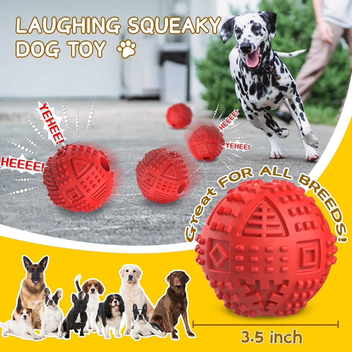 LEGEND SANDY Dog Balls Treat Dispensing, Dog Toys for Aggressive Chewers Large Breed, Nearly Indestructible Squeaky Dog Chew Toys for Large Pet, Natural Rubber Doggie Puzzle Toys, ToughTreat Ball