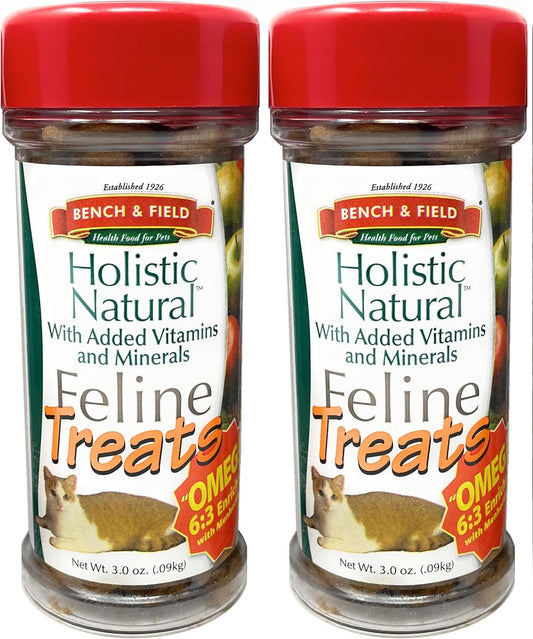 Bench & Field Holistic Natural Healthy Kitty Cat Treats | Crunchy Fish-Shaped Bites | Delicious Seafood Flavored Snack, 3-Ounce (Pack of 2 Bottles)