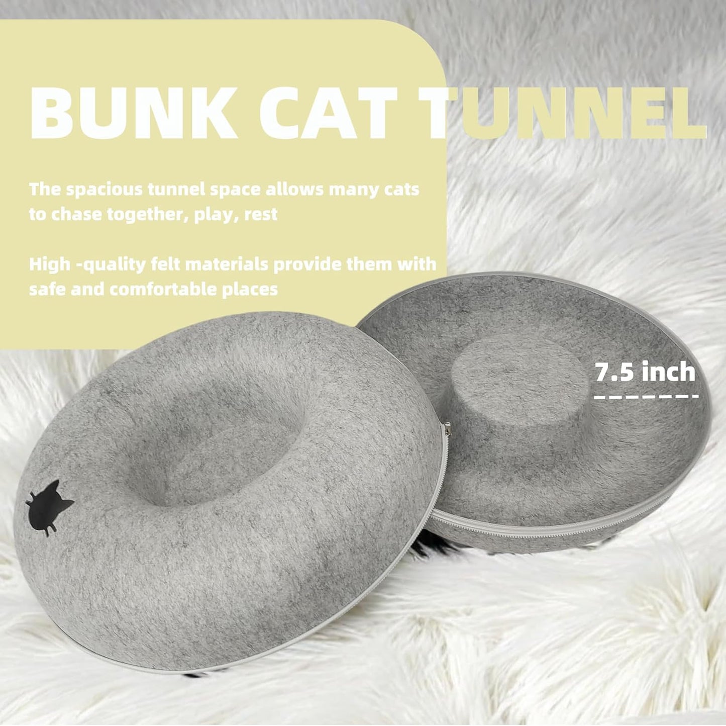 Donut Cat Tunnel Bed Peekaboo Cat Cave for Large Cats Up to 30 Lbs, Kitty Interactive Playing Tent House for Multiple Cats,Detachable,Scratch Resistant (Light Gray, Large - 24 Inch Diameter)