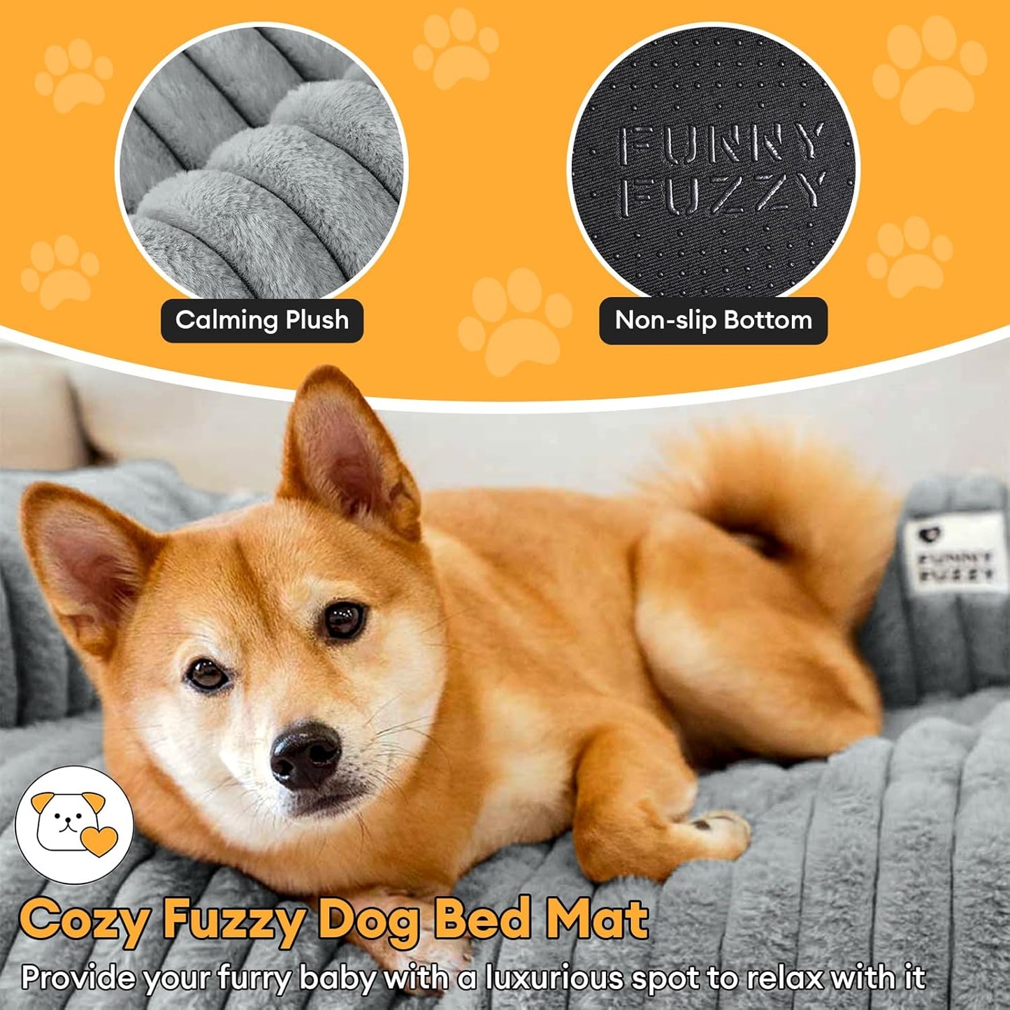 FUNNY FUZZY Pet Couch Cover for Sofa, Calming Dog Bed for Couch, Fluffy Plush Dog Couch Mat for Furniture Protector for Large Medium Small Dogs and Cats, Mist Grey