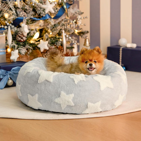 LE SURE Donut Small Dog Bed - Round Cat Beds for Indoor Cats Anti-Anxiety Calming Pet Beds, Washable Cute Modern Beds with Teddy Sherpa Plush & Anti Slip Bottom, 23 Inch, Galaxy Grey