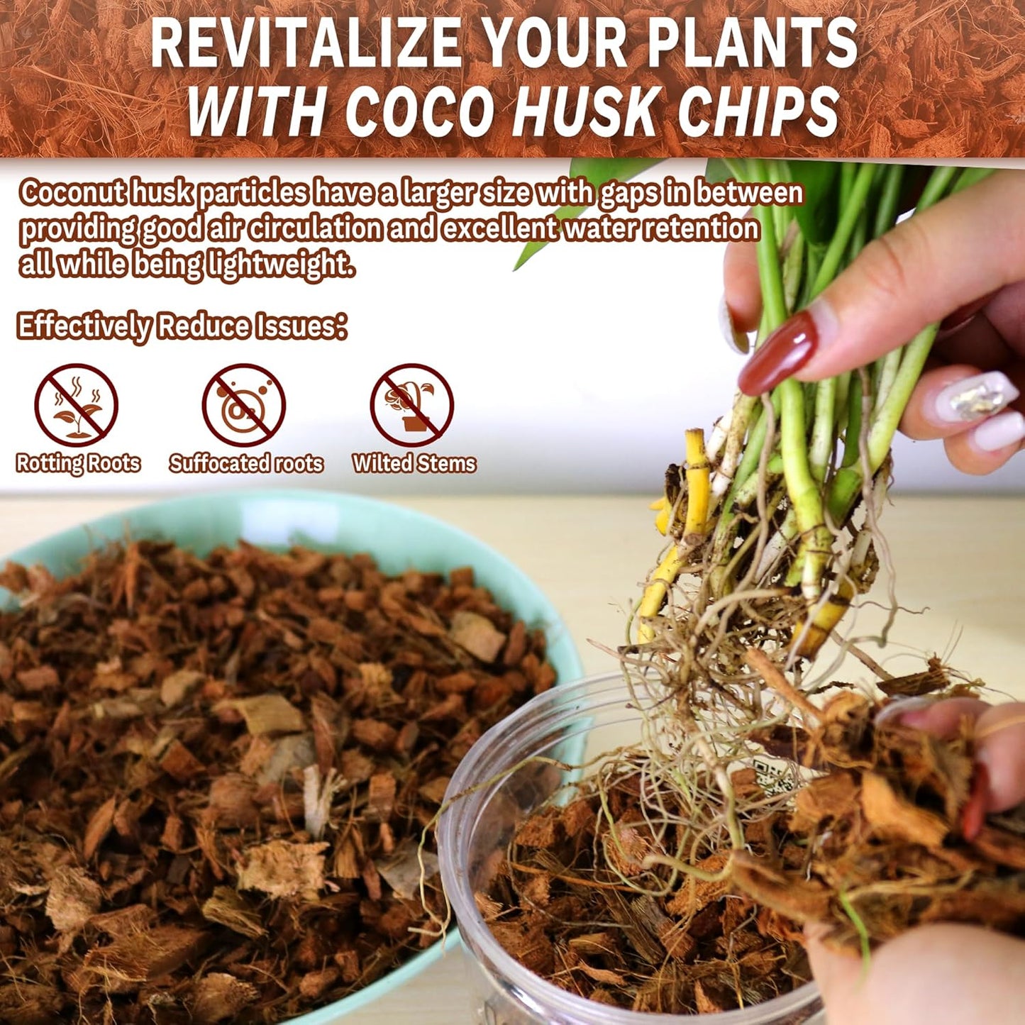 Coco Chips for Plant - COCOUNT SHEL 9 Pack Organic Coconut Husk Chips with Low EC & PH Balanced, High Expansion Coconut Substrate Coco Husk Mulch for Garden, Flowers and Reptile