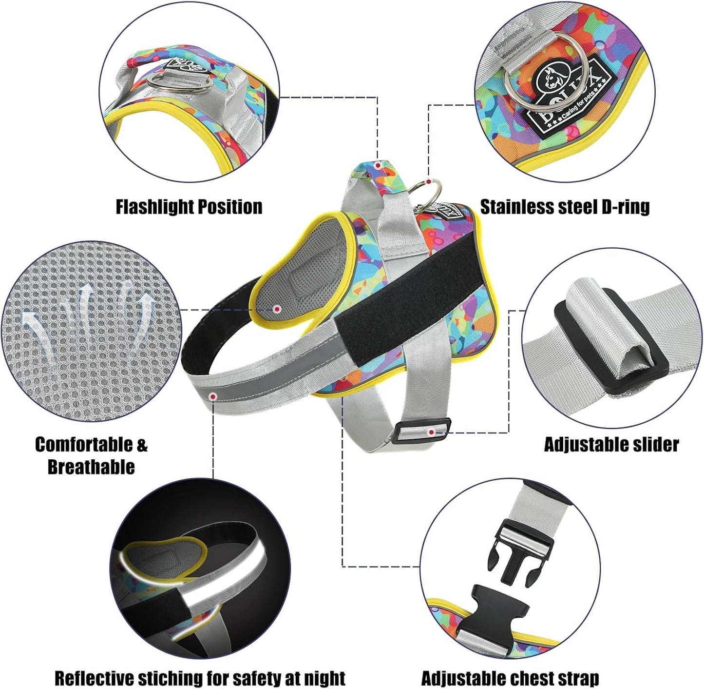 Bolux Dog Harness, No-Pull Reflective Dog Vest, Breathable Adjustable Pet Harness with Handle for Outdoor Walking - No More Pulling, Tugging or Choking (Small (Pack of 1), Watercolour)